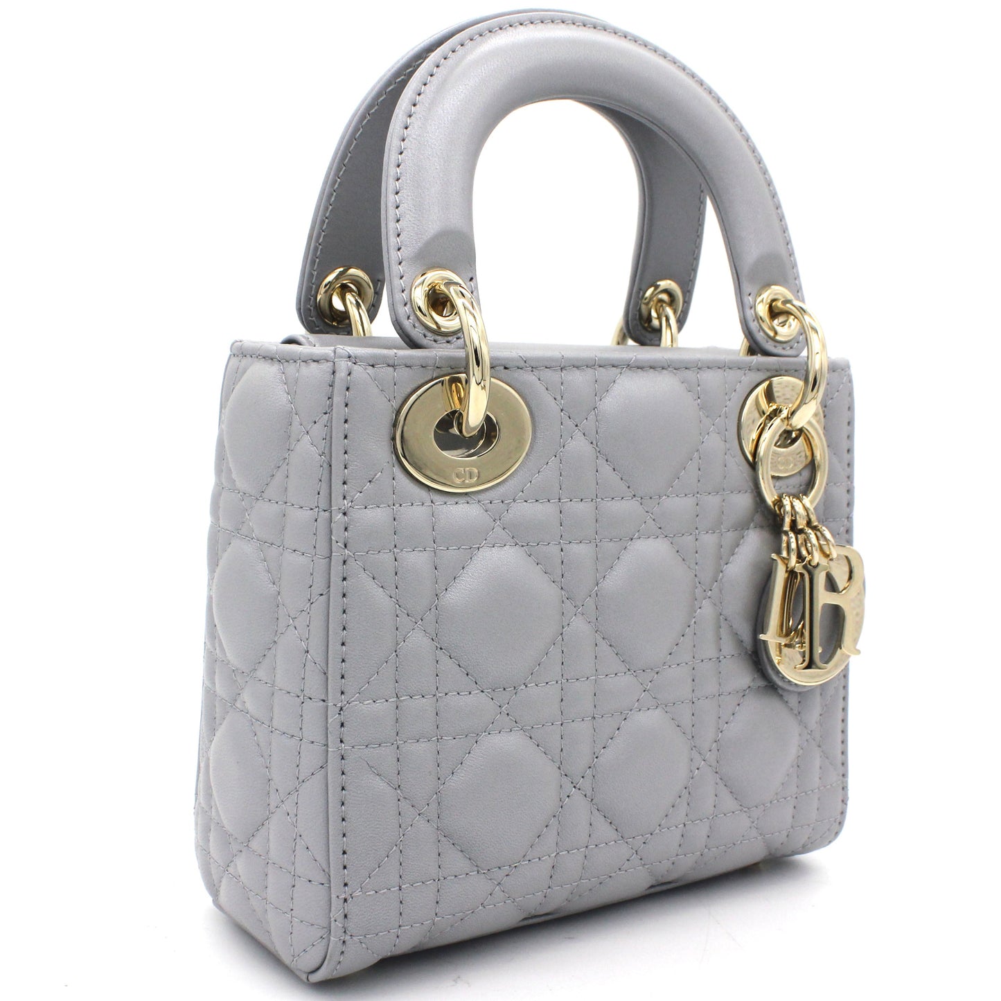 Dior Mini Lady Dior Bag with Chain in Grey Pearly Lambskin