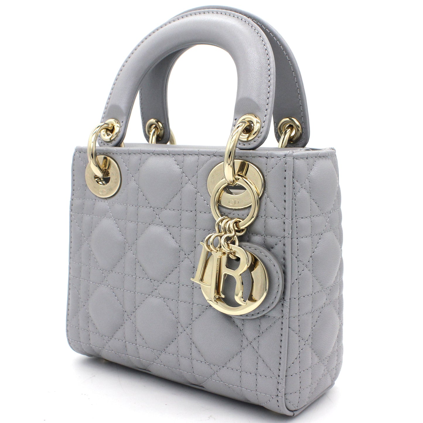Dior Mini Lady Dior Bag with Chain in Grey Pearly Lambskin