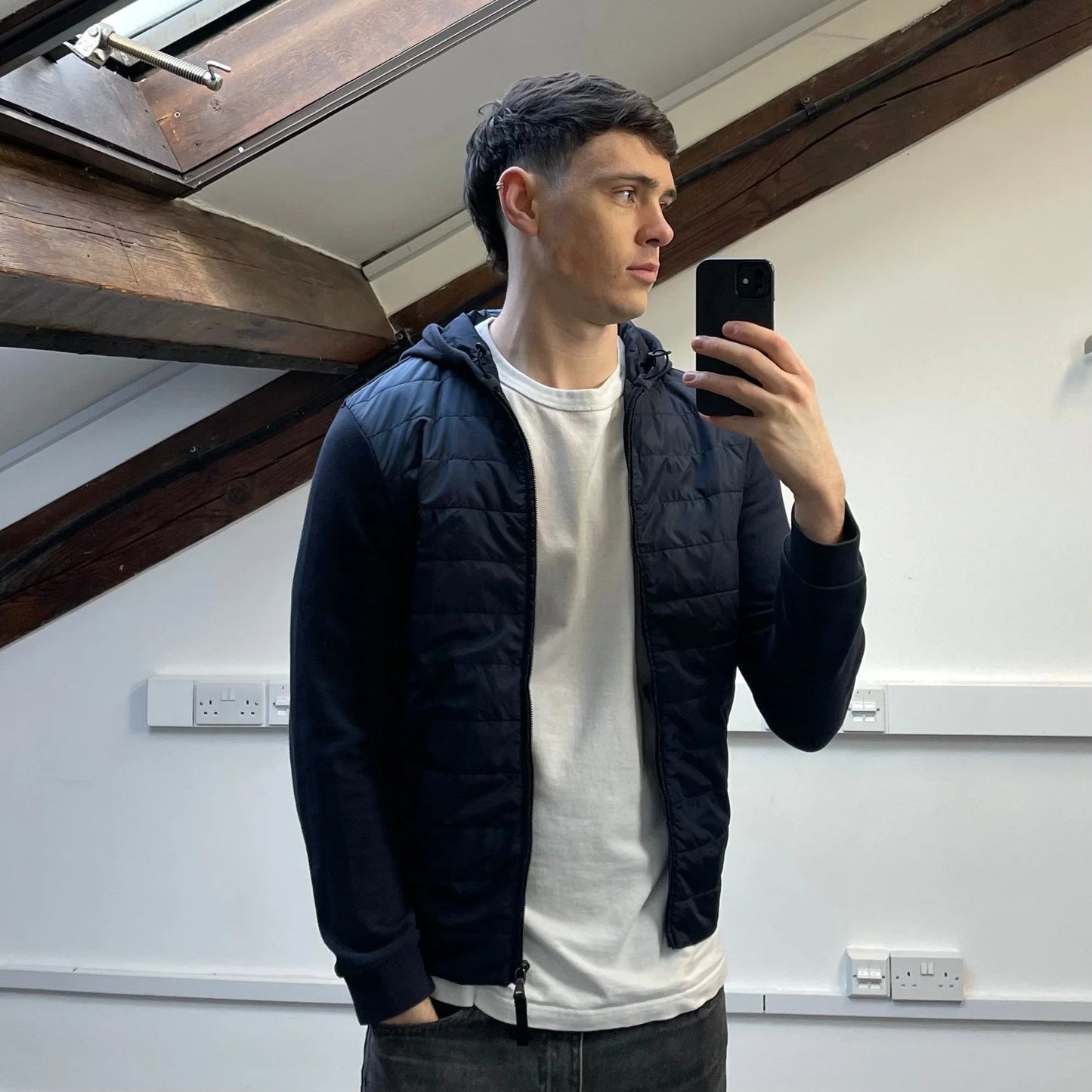 Prada Sport Navy Nylon Padded Hybrid Hooded Jacket