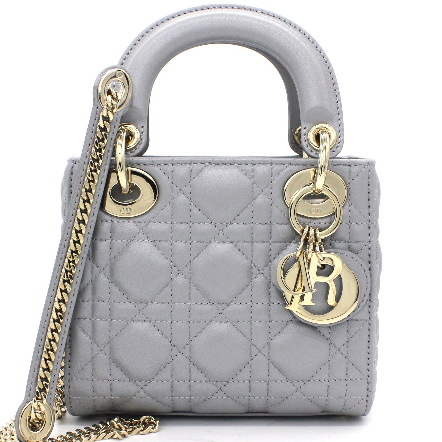 Dior Mini Lady Dior Bag with Chain in Grey Pearly Lambskin