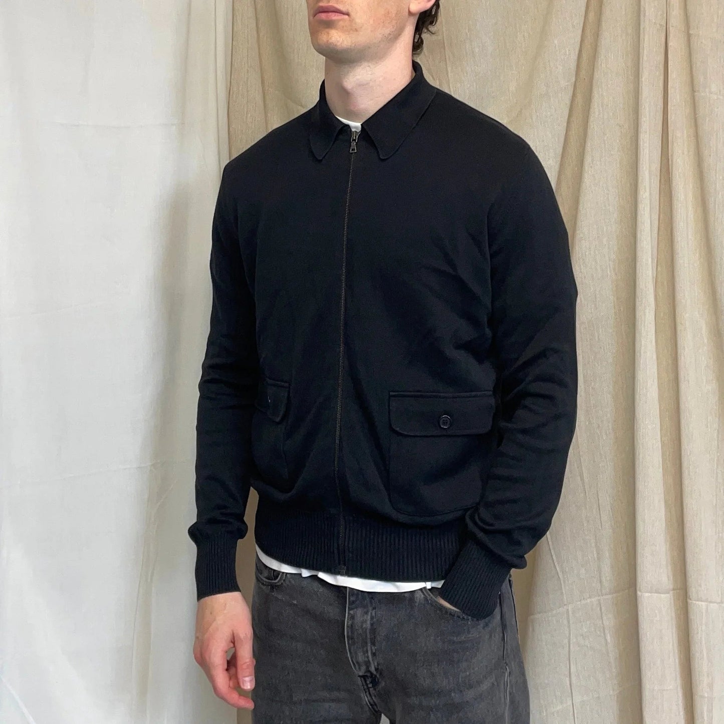 Prada Sport Black 2008 Cotton Knit Zip-Through Collared Cardigan