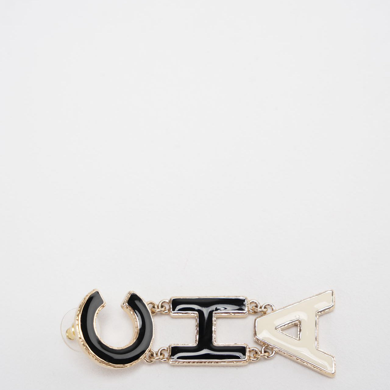 Chanel Cha-Nel Logo Drop Earrings Letter in Brass & Enamel – 2022 Collection