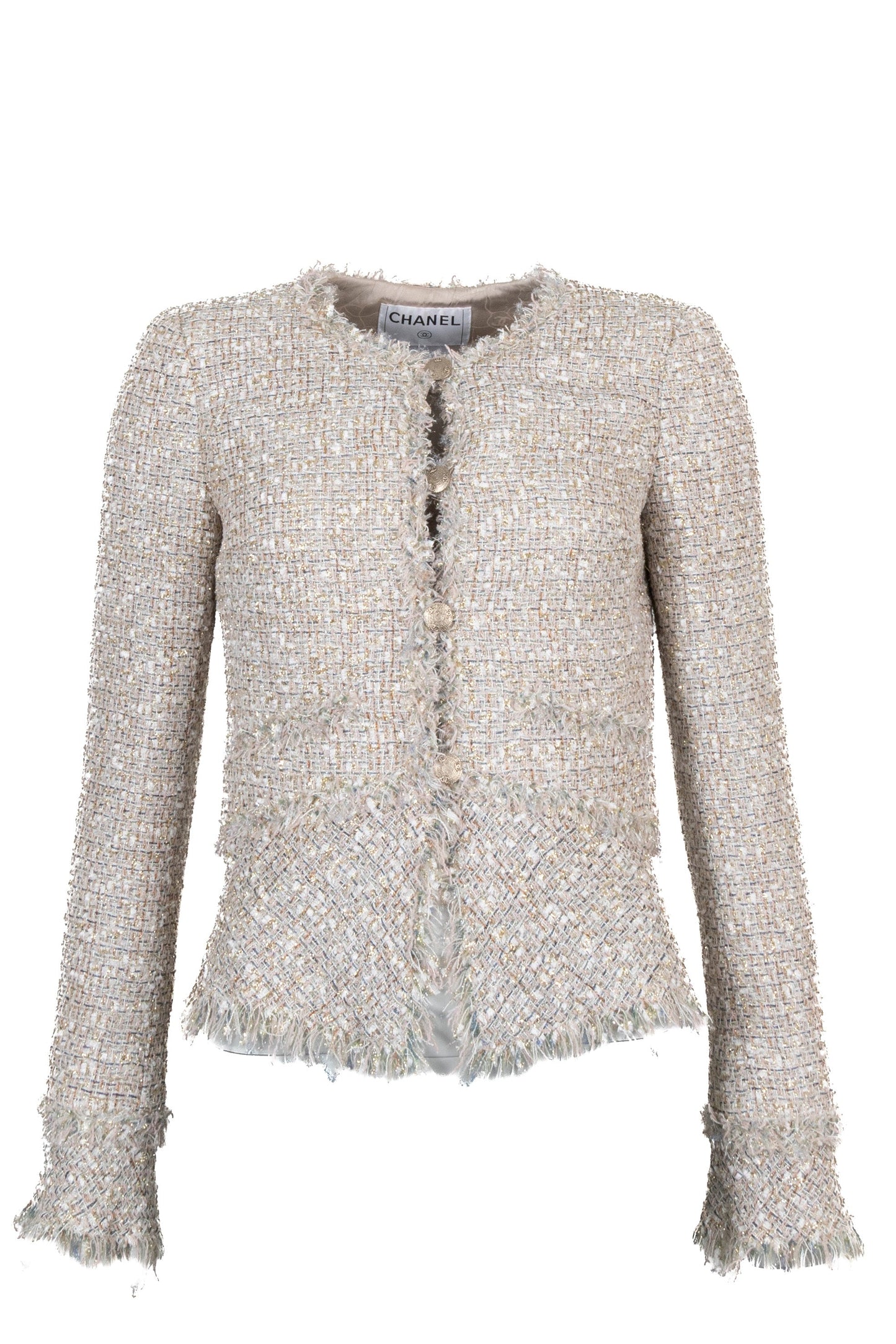 CHANEL 2005 Fringed Tweed Jacket Champagner Gold