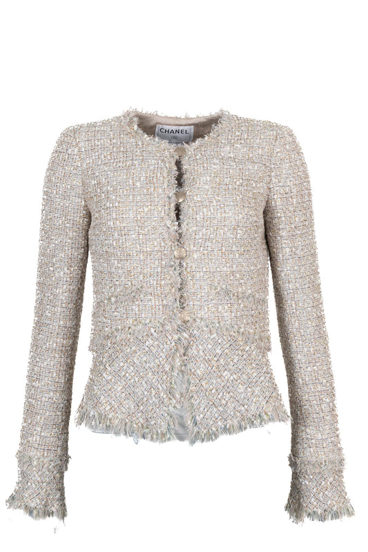 CHANEL 2005 Fringed Tweed Jacket Champagner Gold