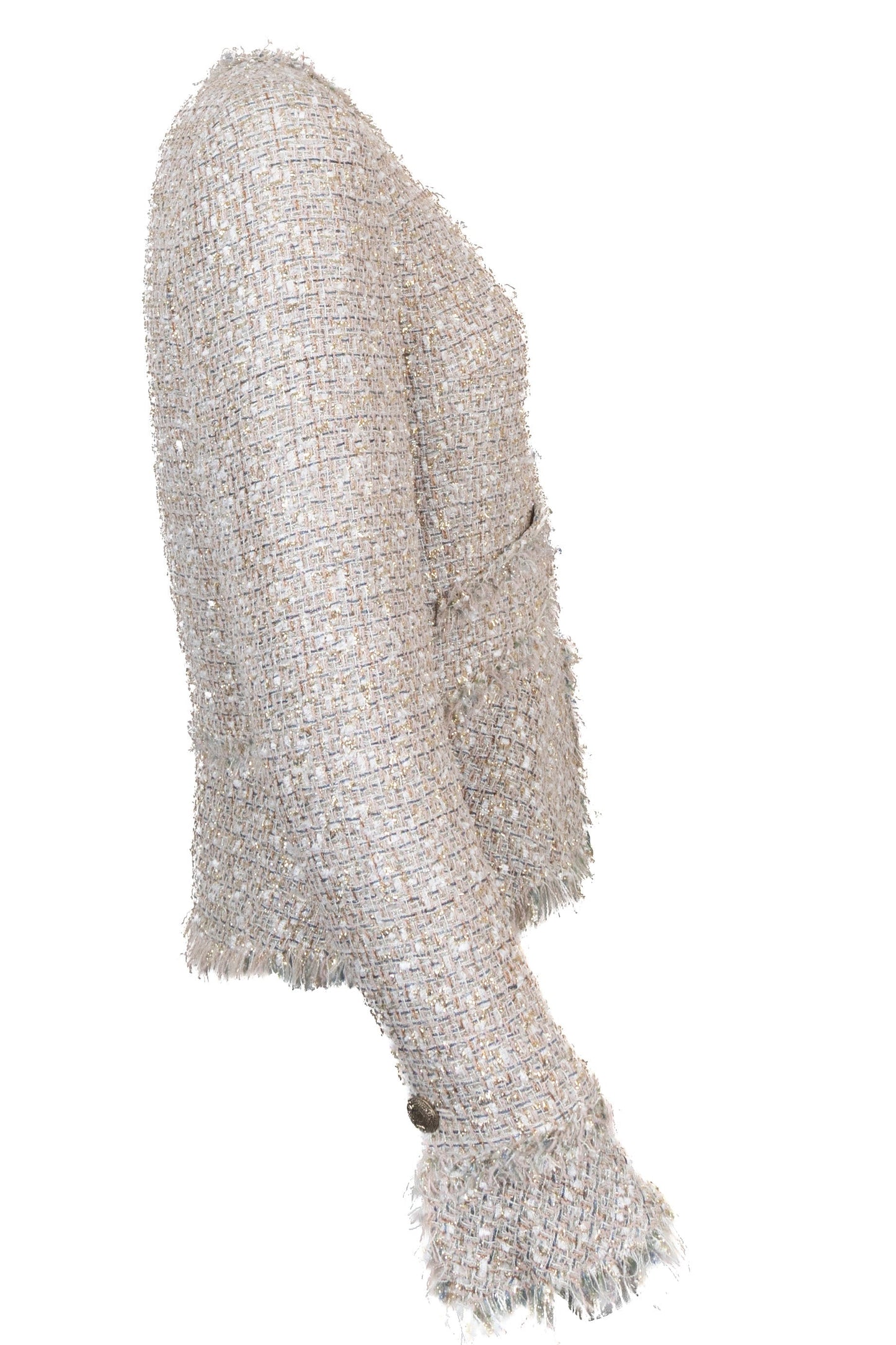 CHANEL 2005 Fringed Tweed Jacket Champagner Gold