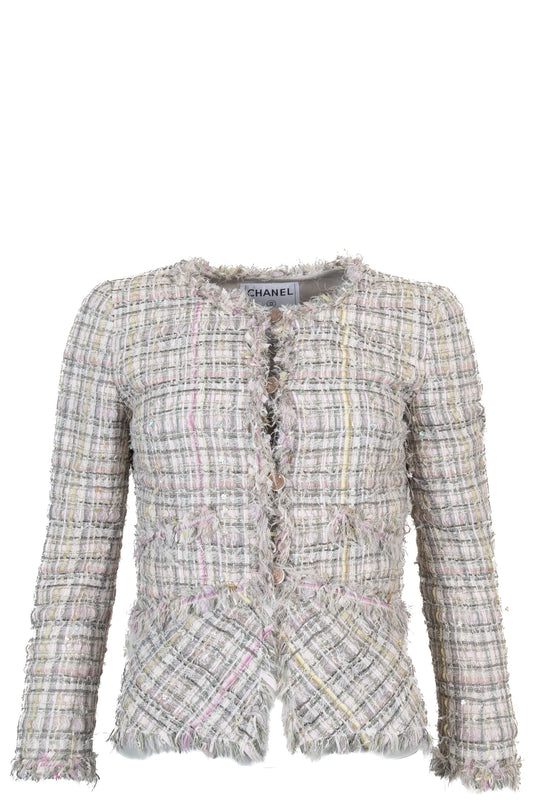 CHANEL 2005 Fantasy Tweed Jacket Grey Pink