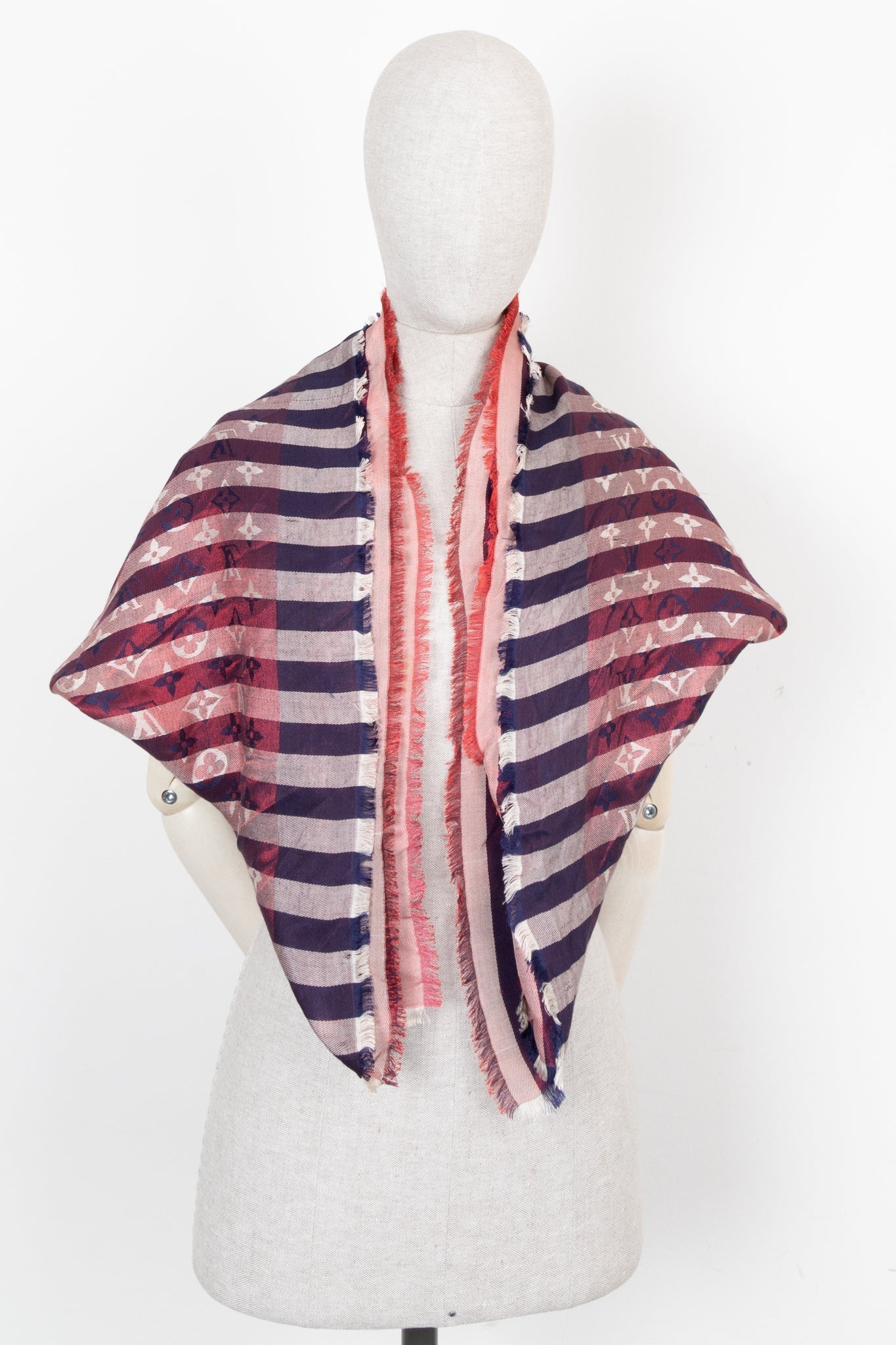 LOUIS VUITTON Fringed Striped MNG Scarf Purple