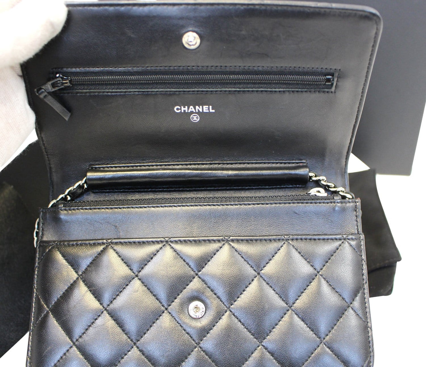 CHANEL Black  Wallet On Chain WOC Clutch Crossbody Bag