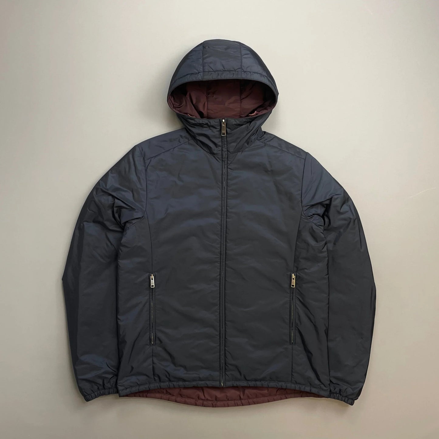Prada Sport Navy & Burgundy 2018 Nylon Reversible Padded Hooded Jacket