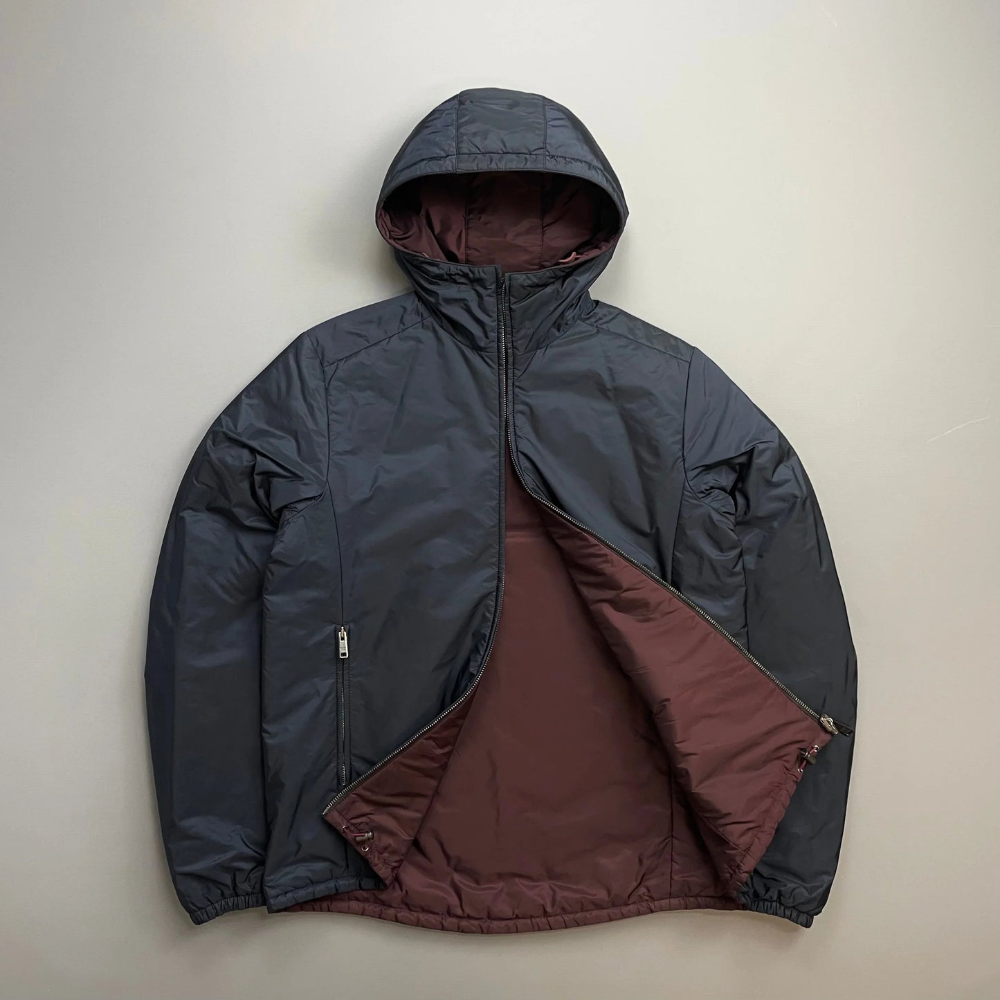 Prada Sport Navy & Burgundy 2018 Nylon Reversible Padded Hooded Jacket