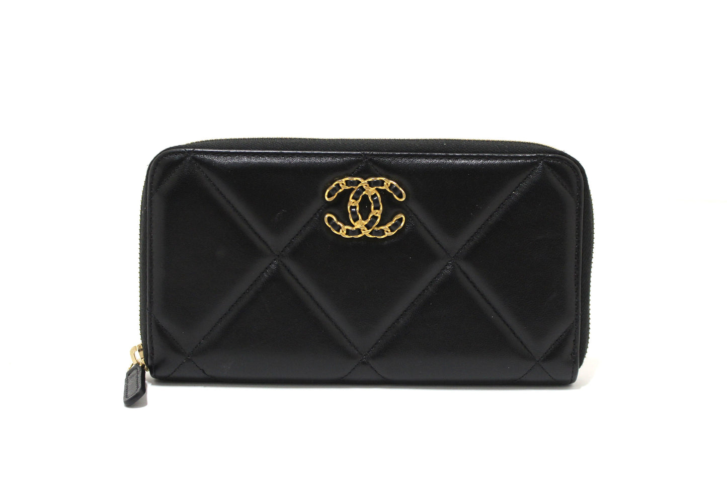 Chanel  Black Quilted Lambskin Leather Long Zip Around Wallet