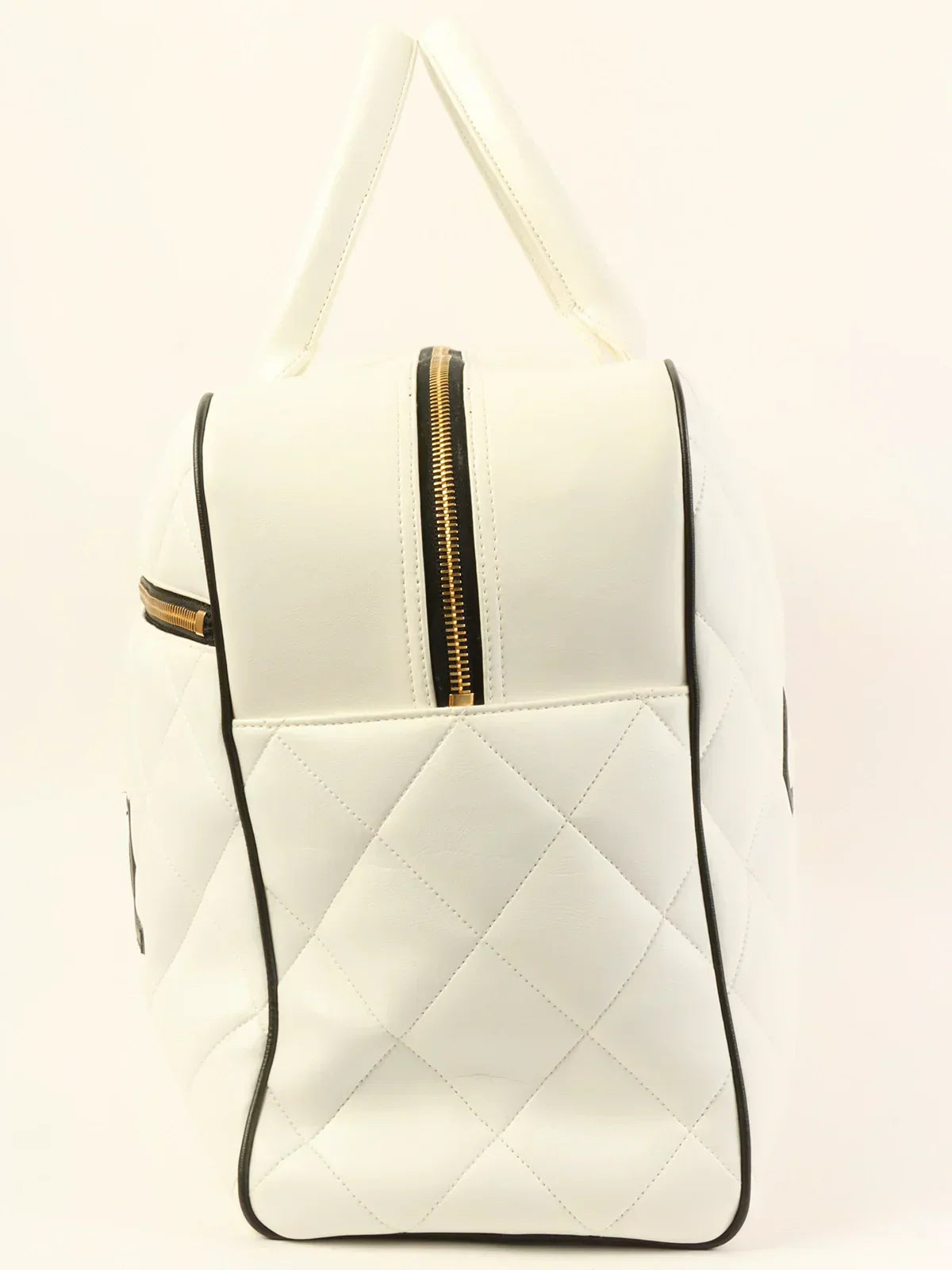CHANEL Around 1995 Made Bicolor Big Logo Stitch Boston Bag White/Black