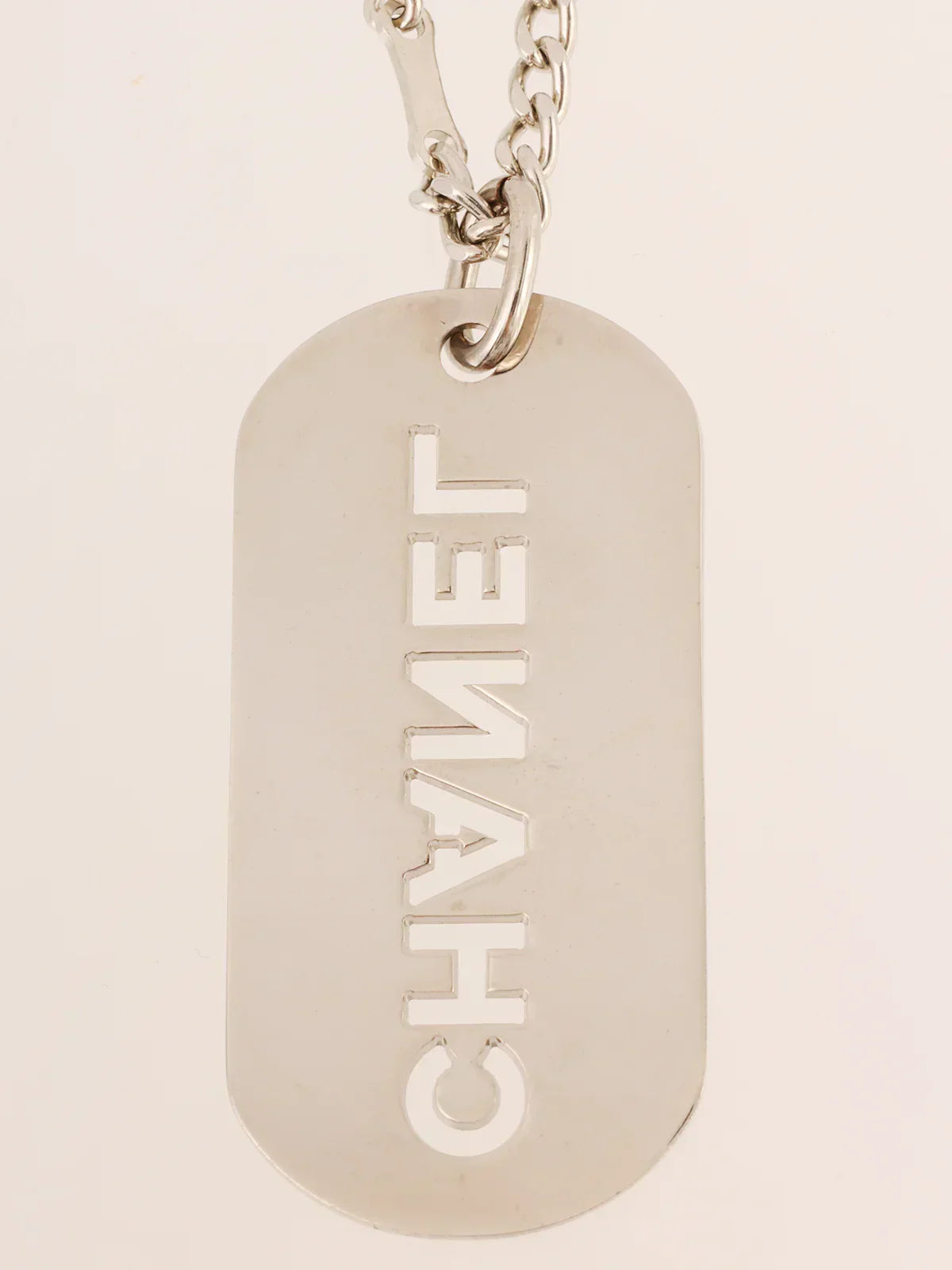 CHANEL 2007 Made Logo Plate Charm Silver