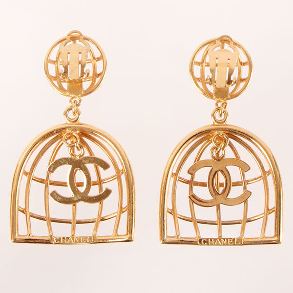 Chanel 1993 Made Bird Cage Cc Mark Swing Earrings