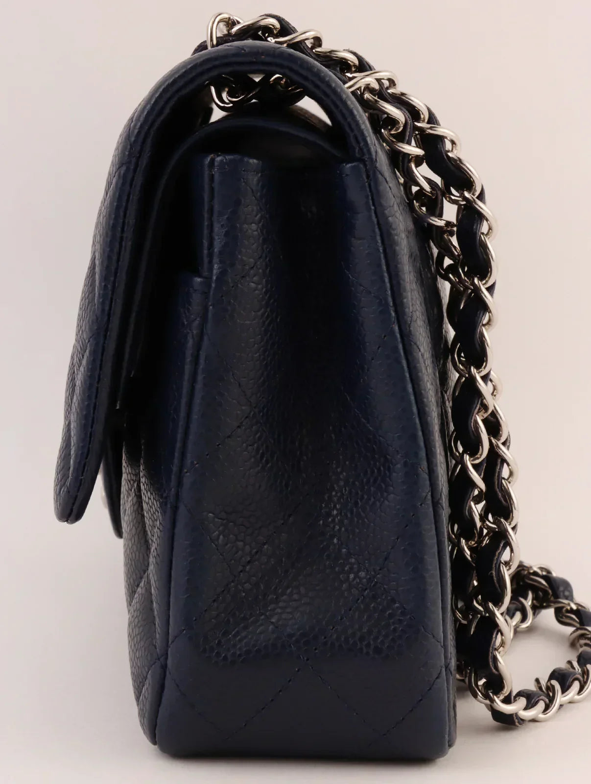 CHANEL Around 2014 Made Caviar Skin Classic Flap Chain Bag 25Cm Navy