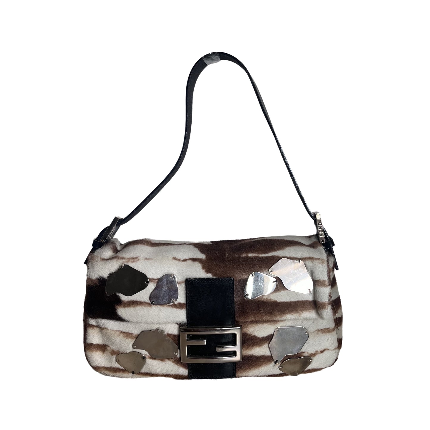 Fendi Baguette Pony-style Calfskin Leather Zebra Print with Metal Mirror