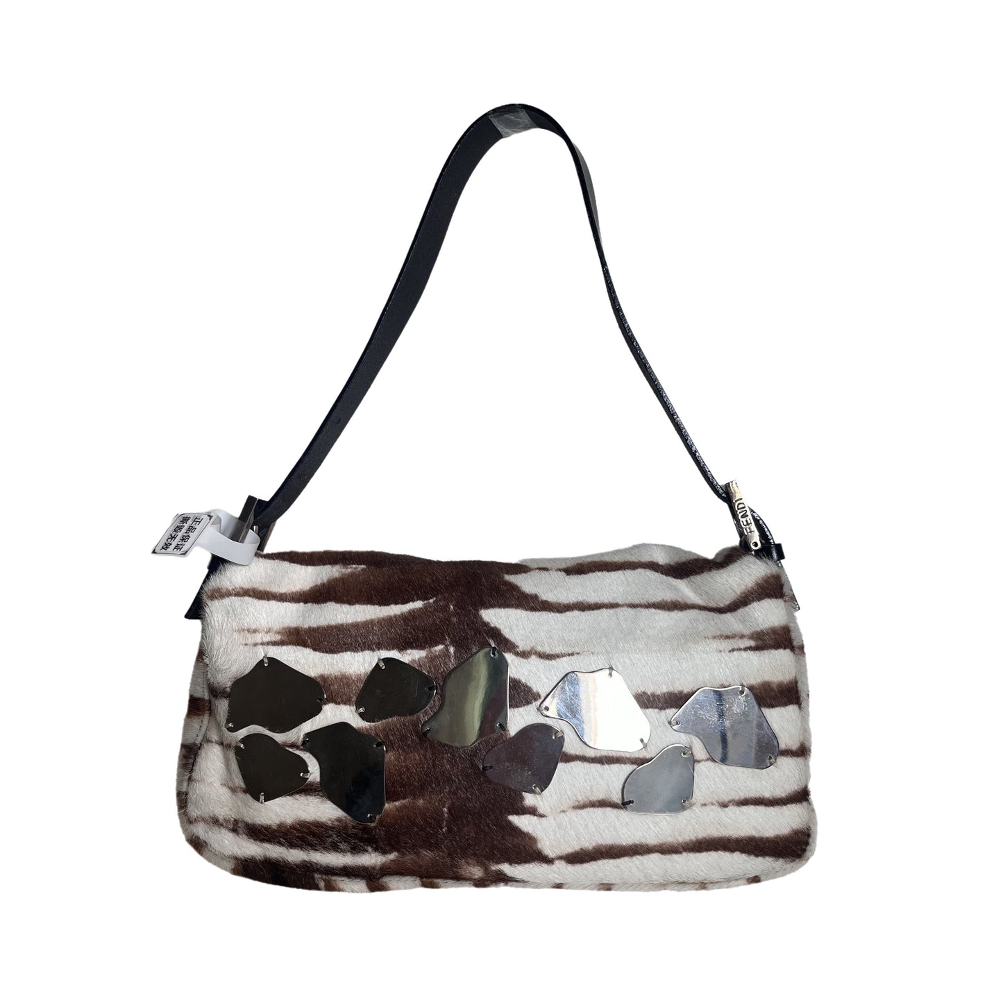 Fendi Baguette Pony-style Calfskin Leather Zebra Print with Metal Mirror
