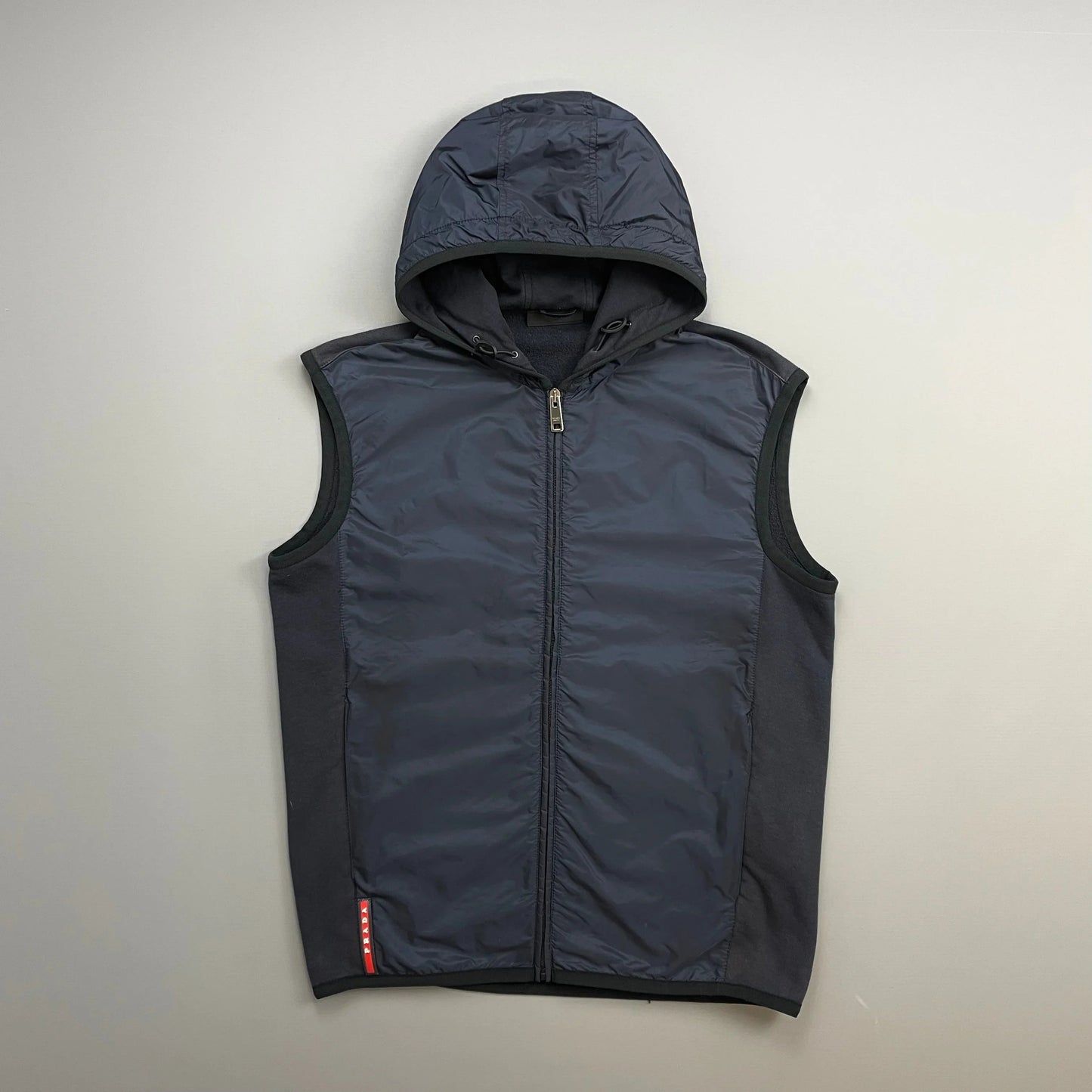 Prada Sport Navy 2017 Nylon Panelled Hooded Gilet Vest
