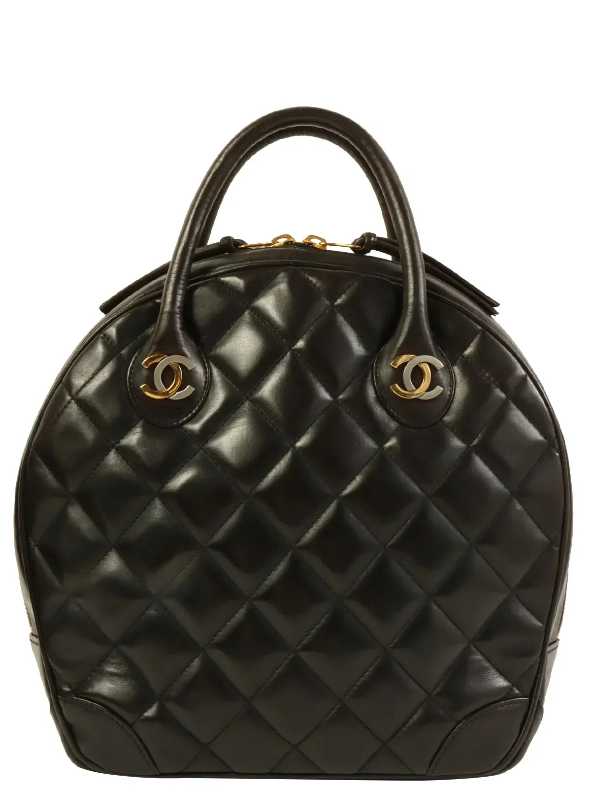 CHANEL Around 1998 Made Paris Limited Cc Mark Plate Top Handle Bag Black