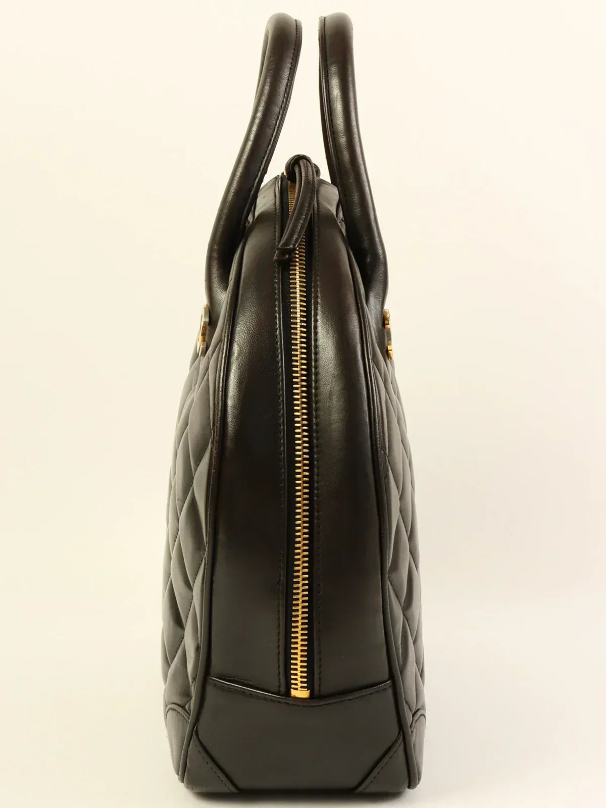 CHANEL Around 1998 Made Paris Limited Cc Mark Plate Top Handle Bag Black