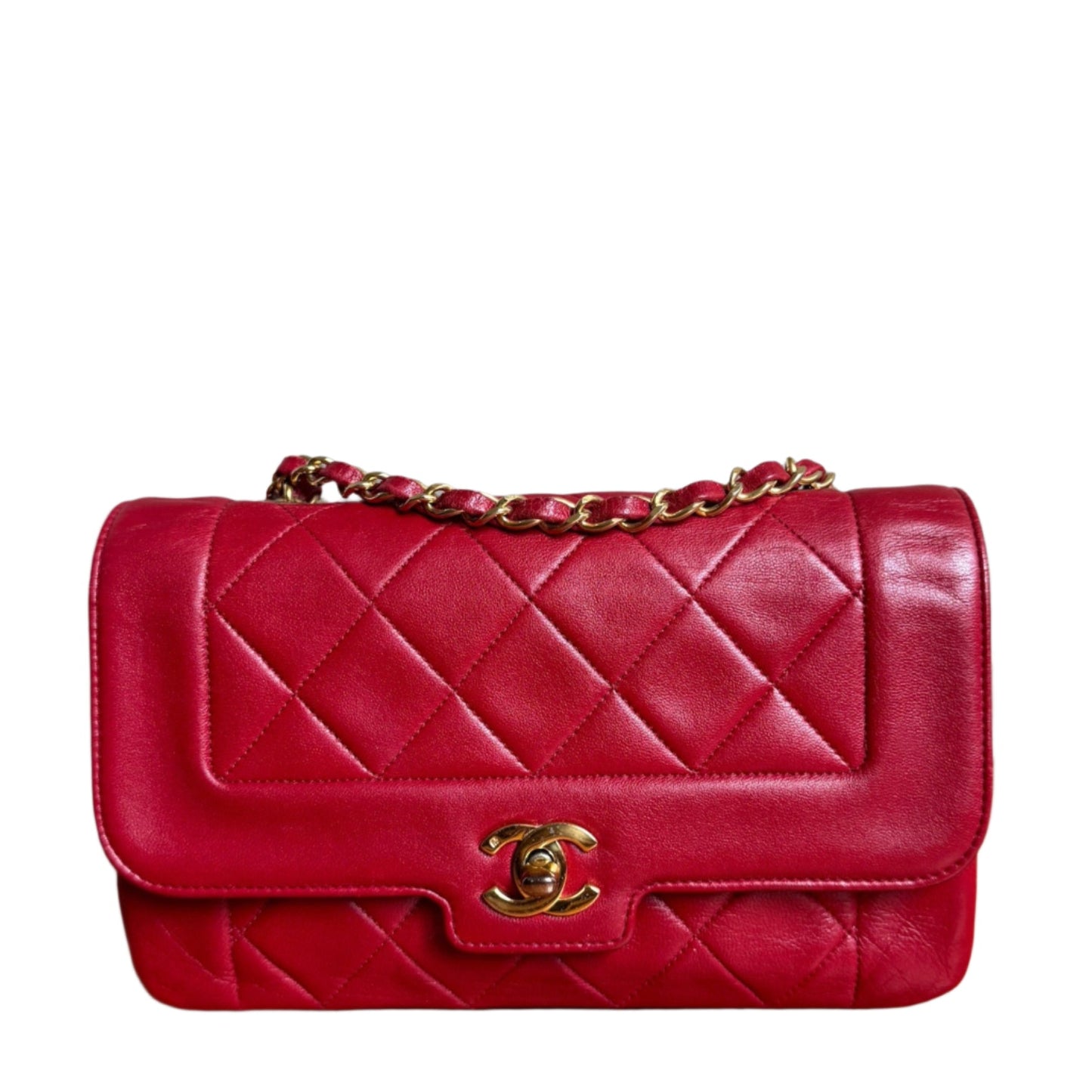 Chanel Diana CC Flap Bag Small   Red Lambskin Leather with 24k Gold HW, 1989-1991