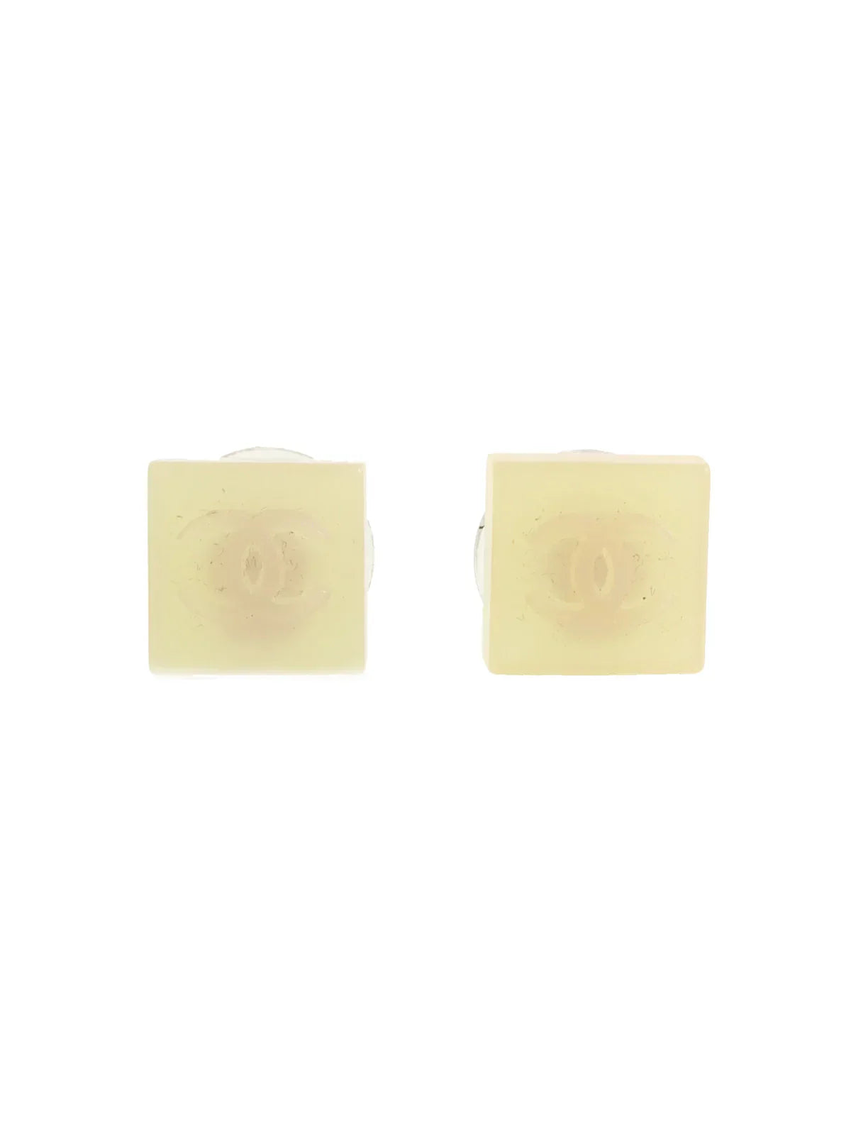 CHANEL 2000 Made Square Cc Mark Pierced Earrings Shell/White