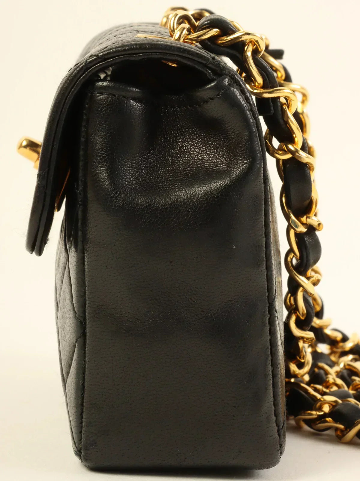 CHANEL Around 1990 Made Straight Flap Turn-Lock Mini Chain Bag Black