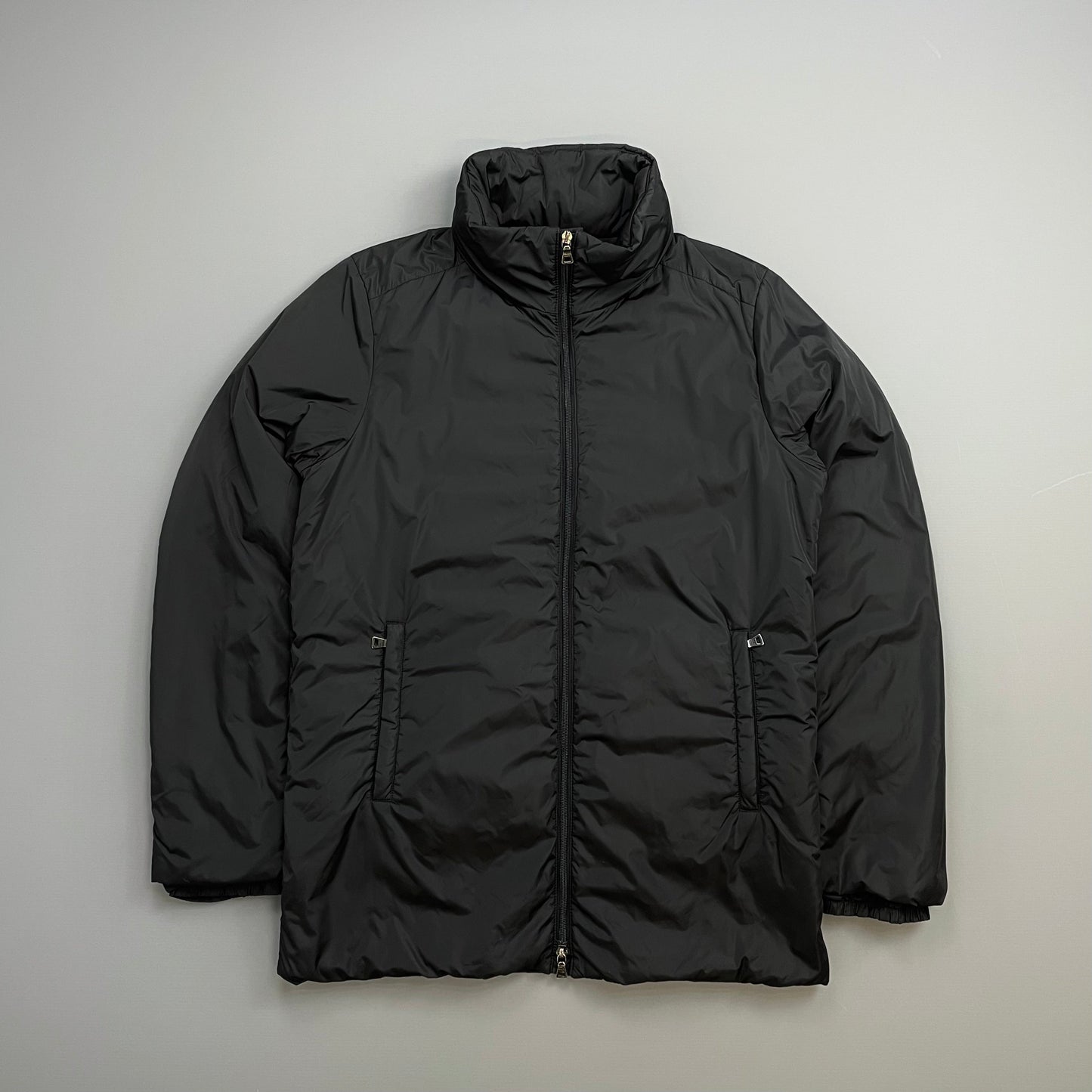 Prada Sport Black 00s Nylon Padded Concealed Hood Longline Jacket
