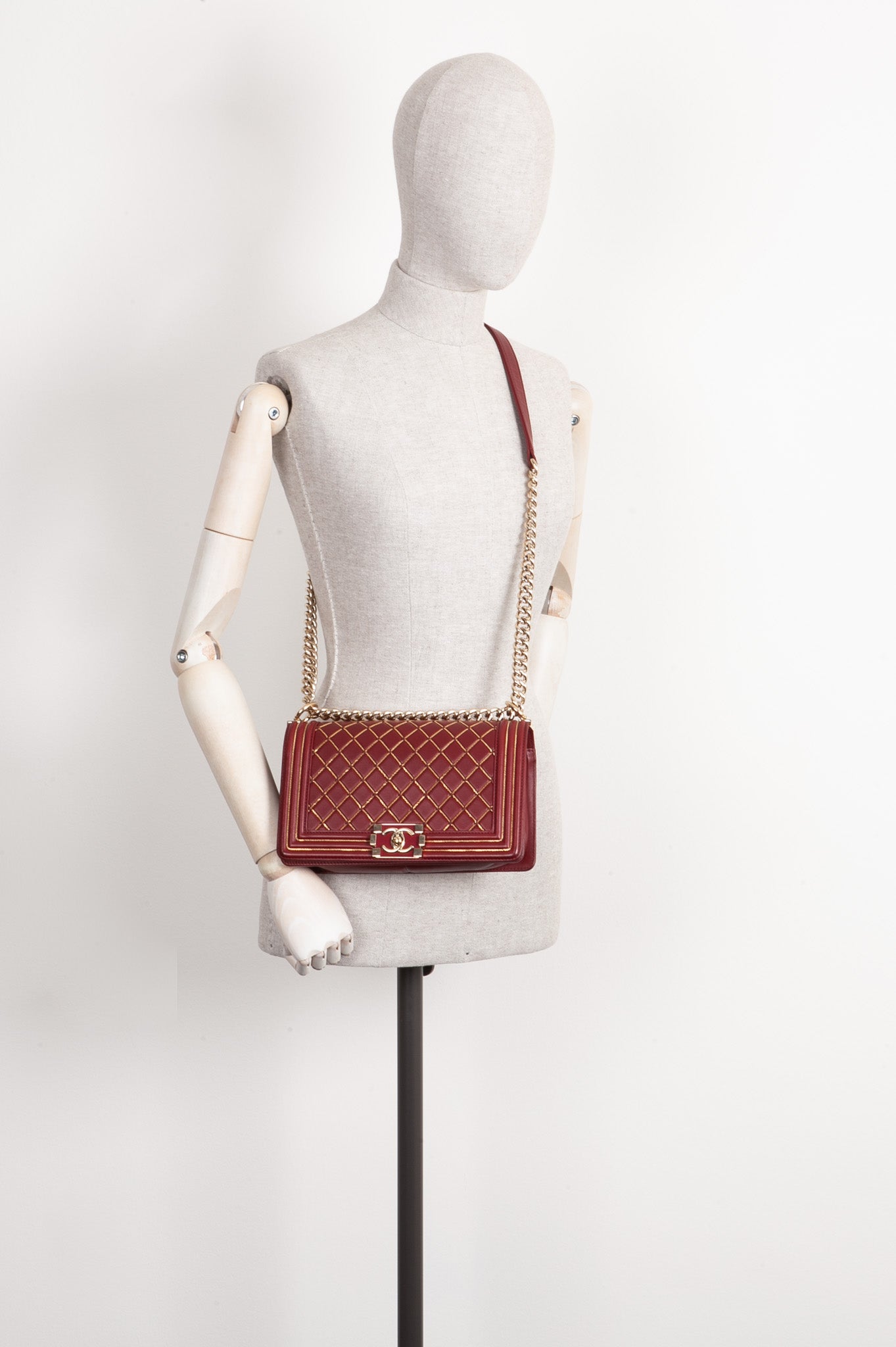 CHANEL Boy Bag Chain Quilted Red
