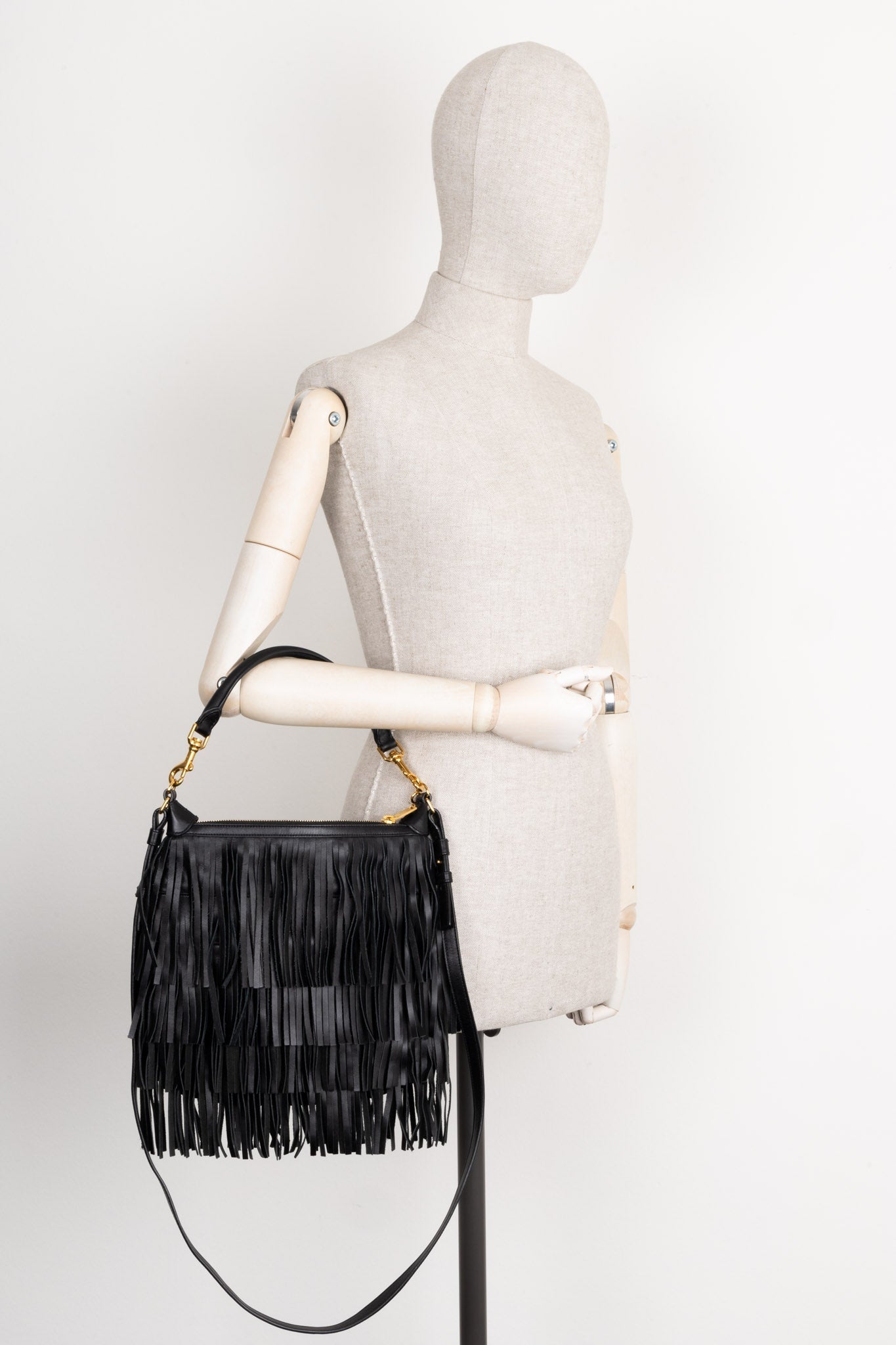 SAINT LAURENT Emmanuelle Hobo Bag Fringes Black
