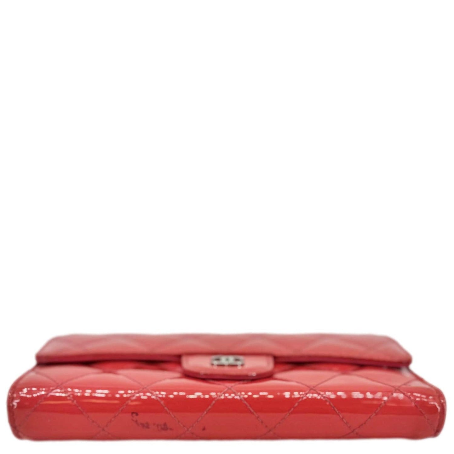 CHANEL Quilted Patent Leather Long Wallet Pink