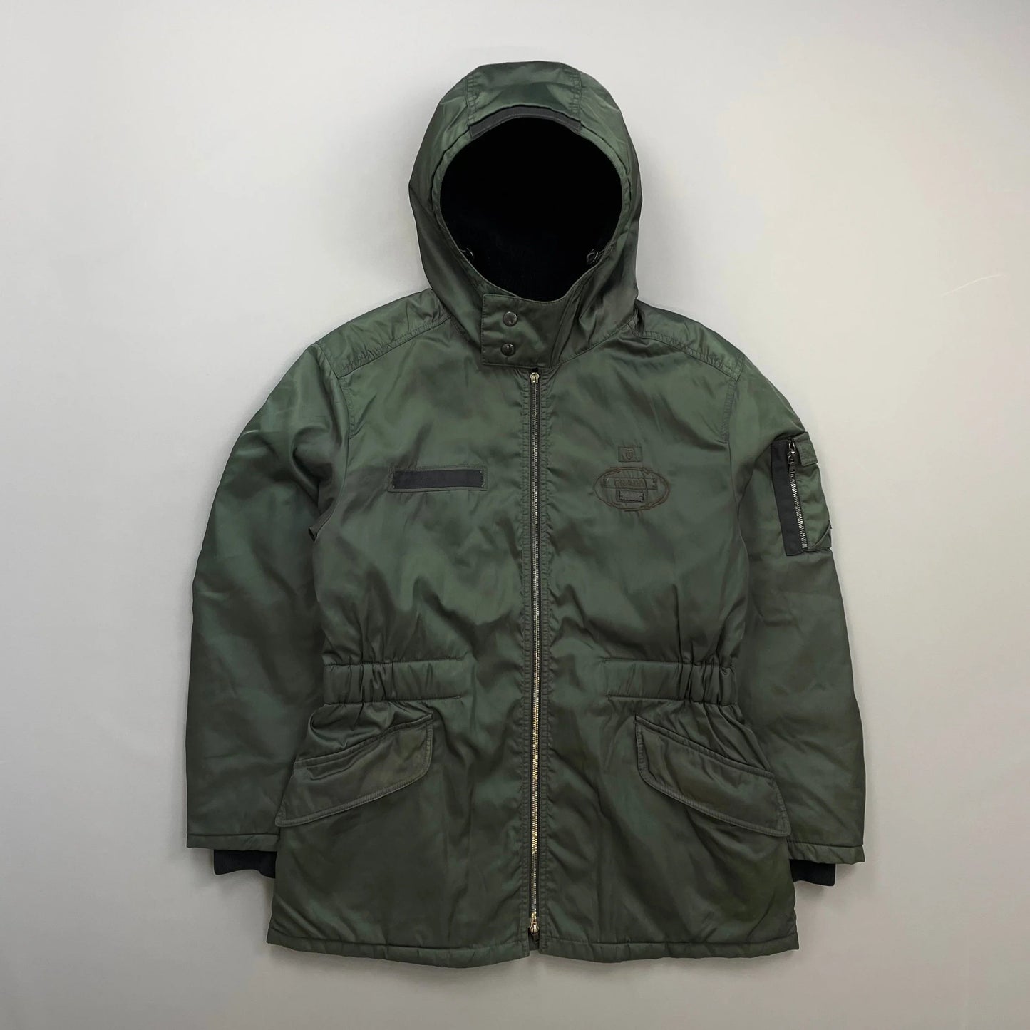 Prada Milano Green 2006 Nylon Sheep Fur Ski-Style Utility Hooded Jacket