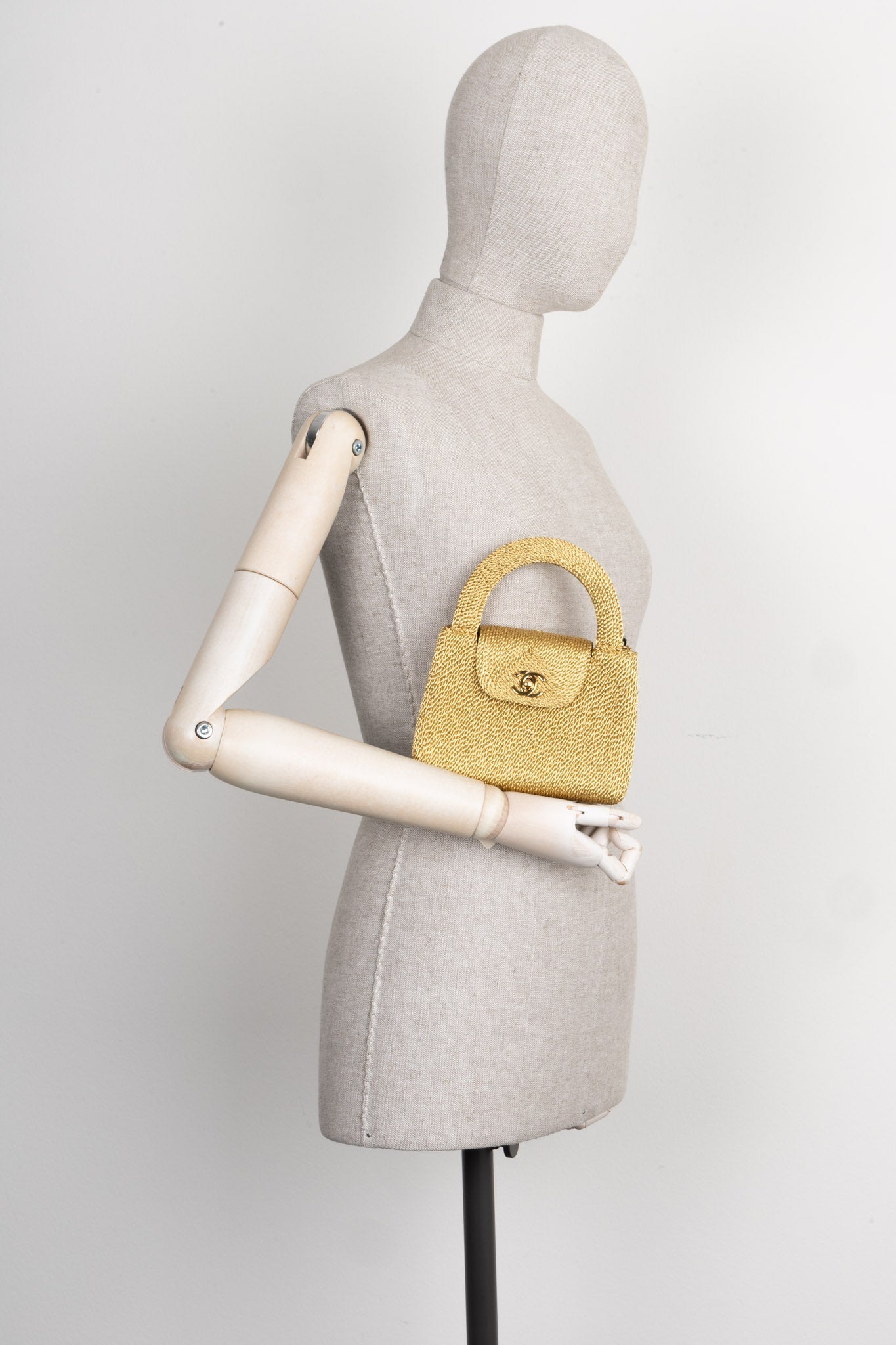 CHANEL Mini Top Handle Bag Woven Rope Gold