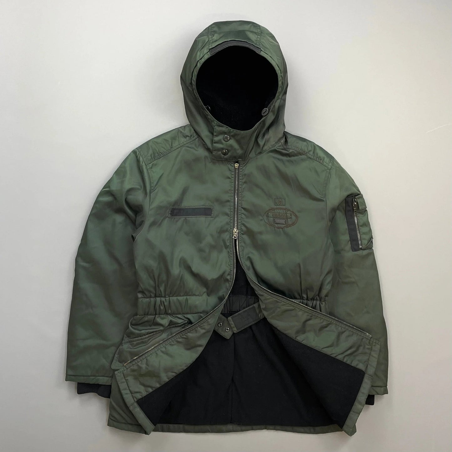 Prada Milano Green 2006 Nylon Sheep Fur Ski-Style Utility Hooded Jacket