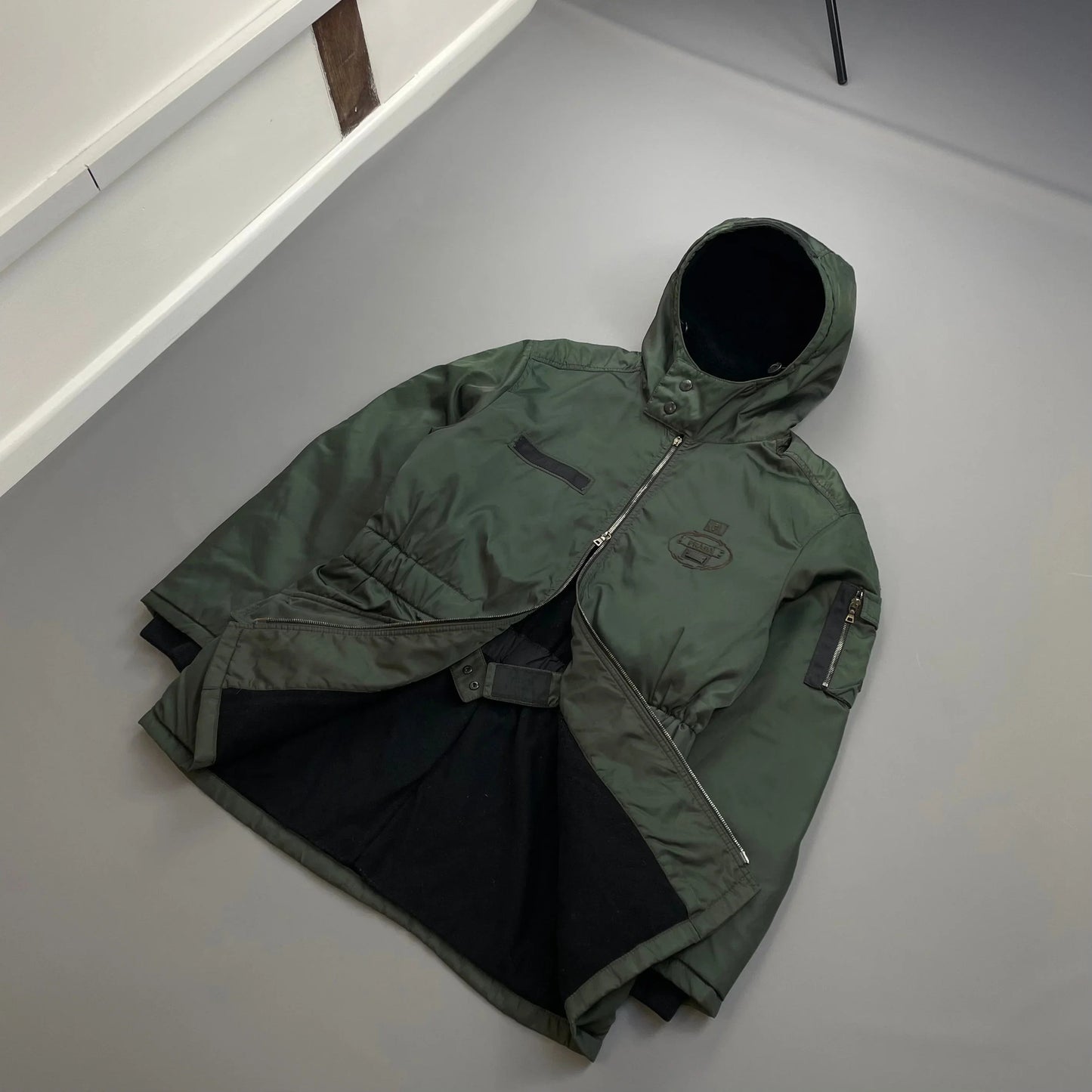 Prada Milano Green 2006 Nylon Sheep Fur Ski-Style Utility Hooded Jacket
