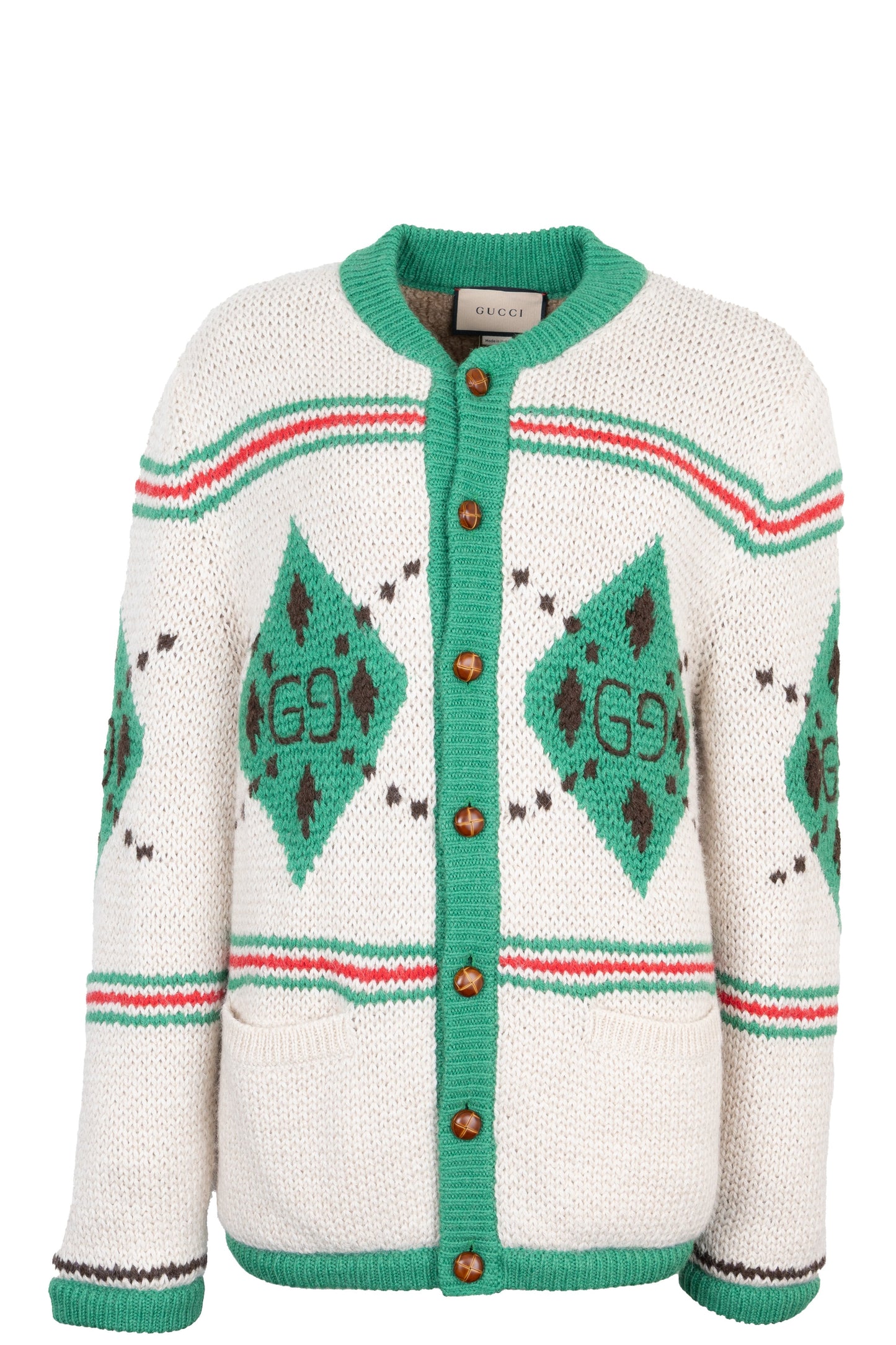 GUCCI GG Knit Shearling Jacket Green