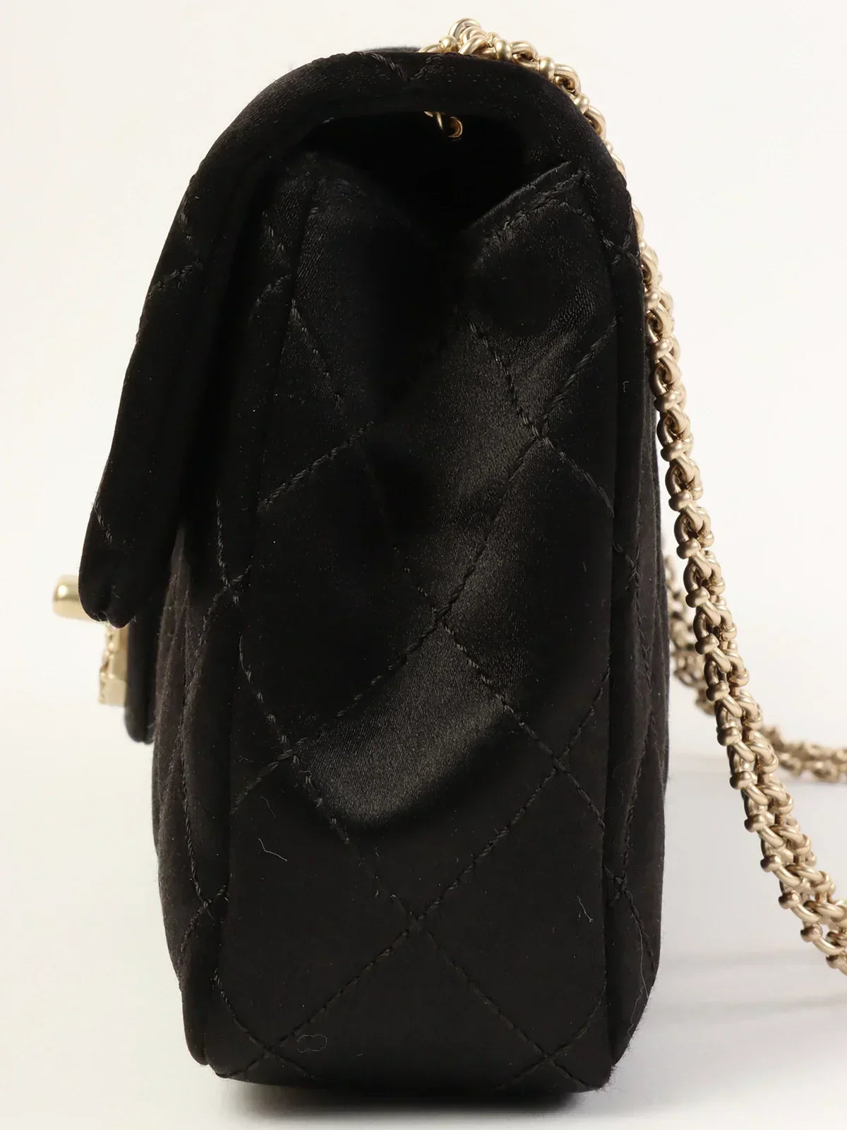 CHANEL Around 2008 Made Silk Satin Gripoix Turn-Lock Chain Bag Black/Gold/Multi