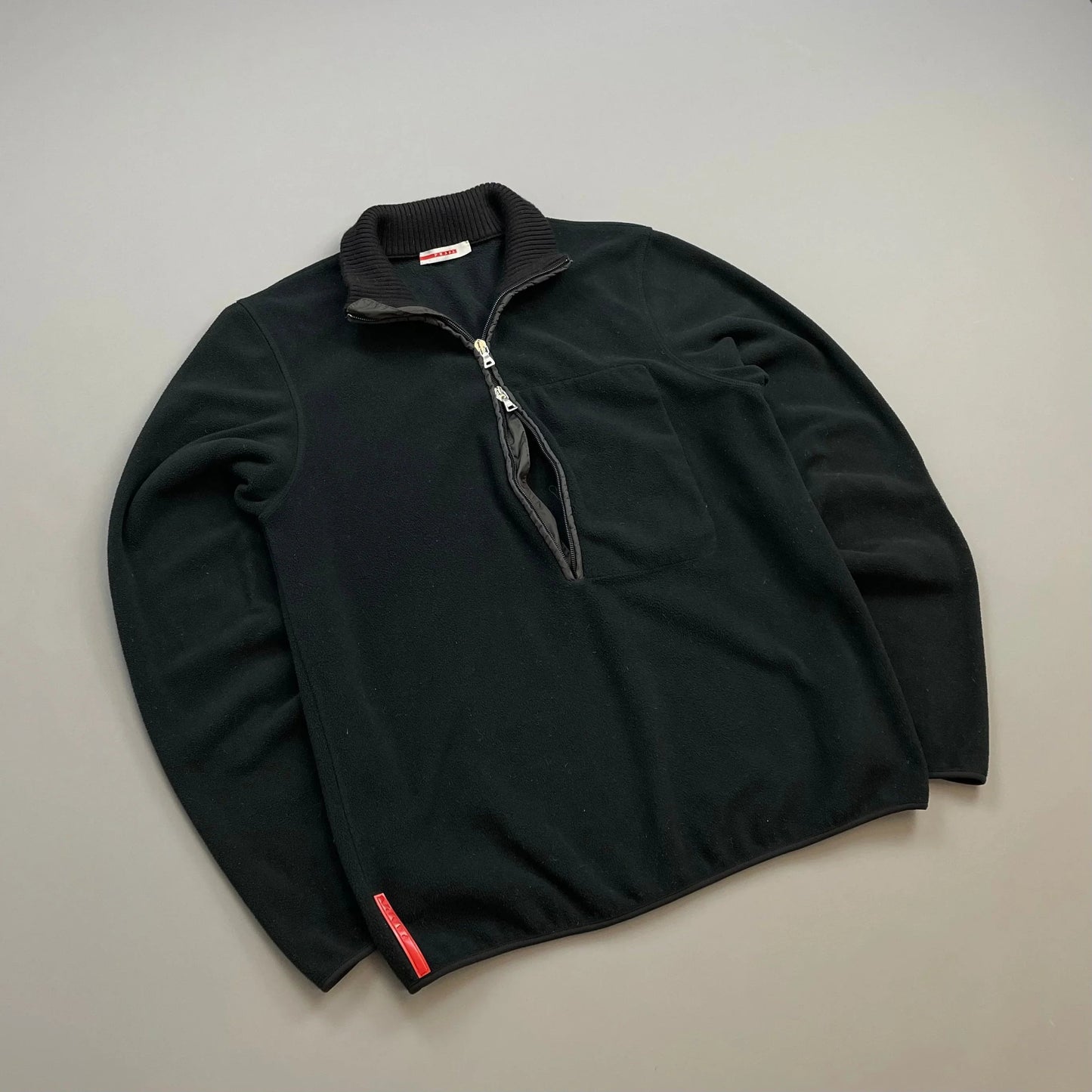 Prada Sport Black 00s Nylon Elbow Dual-Zip Lightweight Fleece Jumper