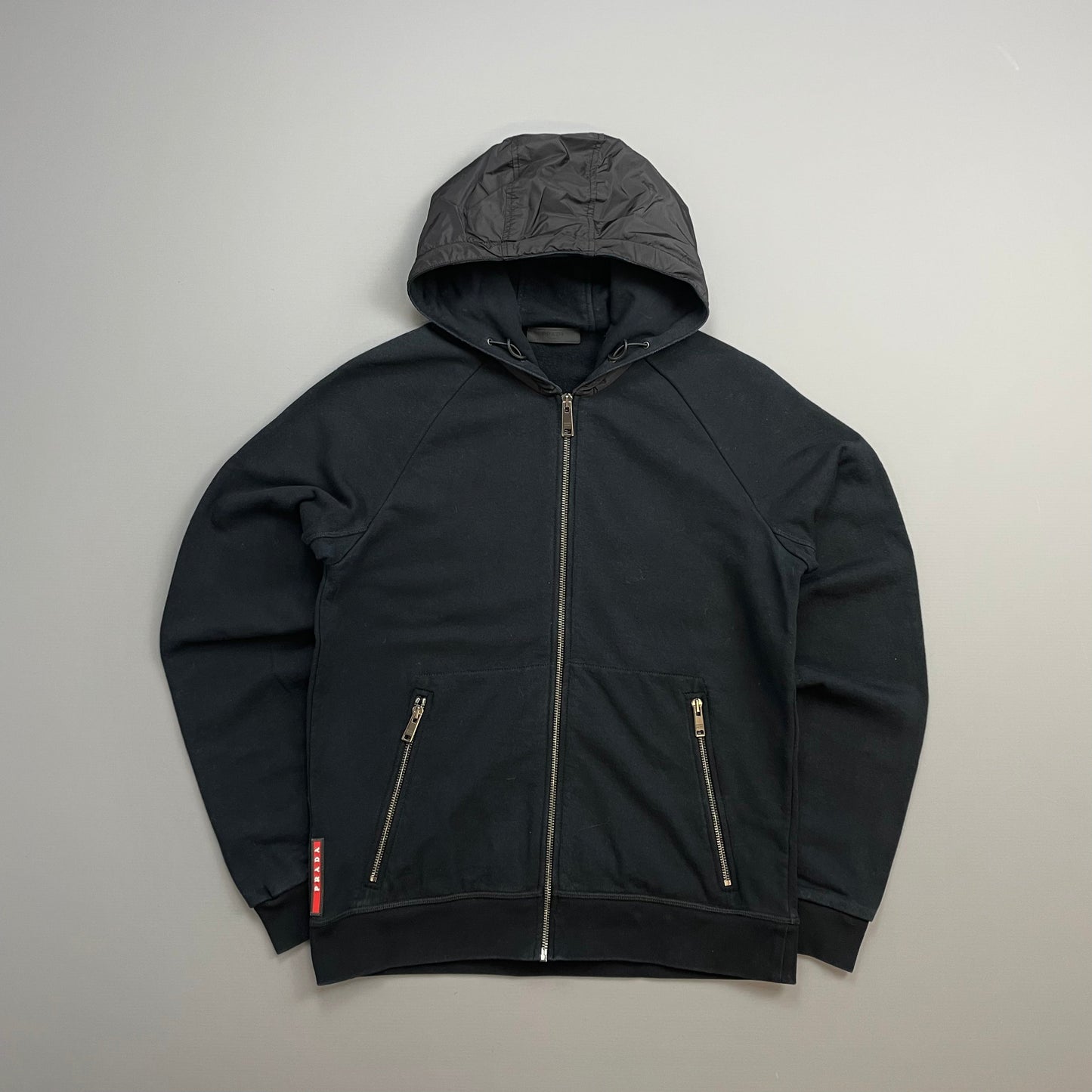 Prada Sport Black 2018 Nylon Hood Zip-Through Hoodie