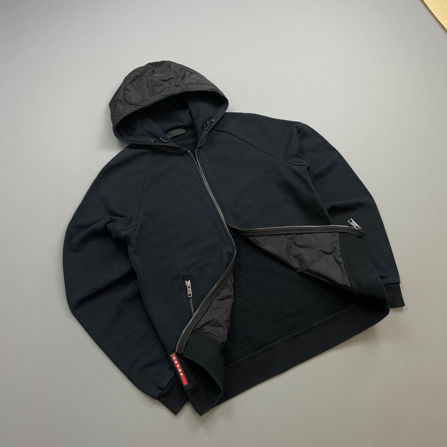 Prada Sport Black 2018 Nylon Hood Zip-Through Hoodie