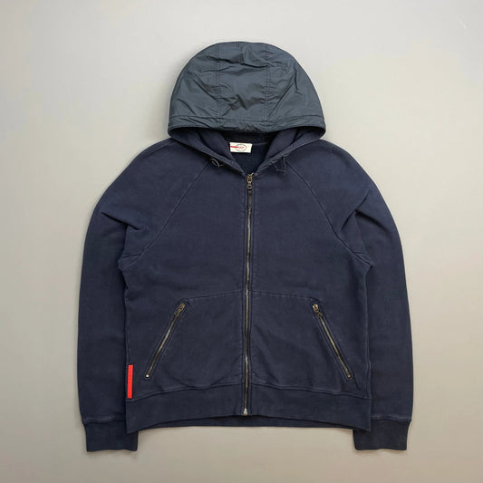 Prada Sport Navy 2012 Nylon Hood Zip-Through Hoodie