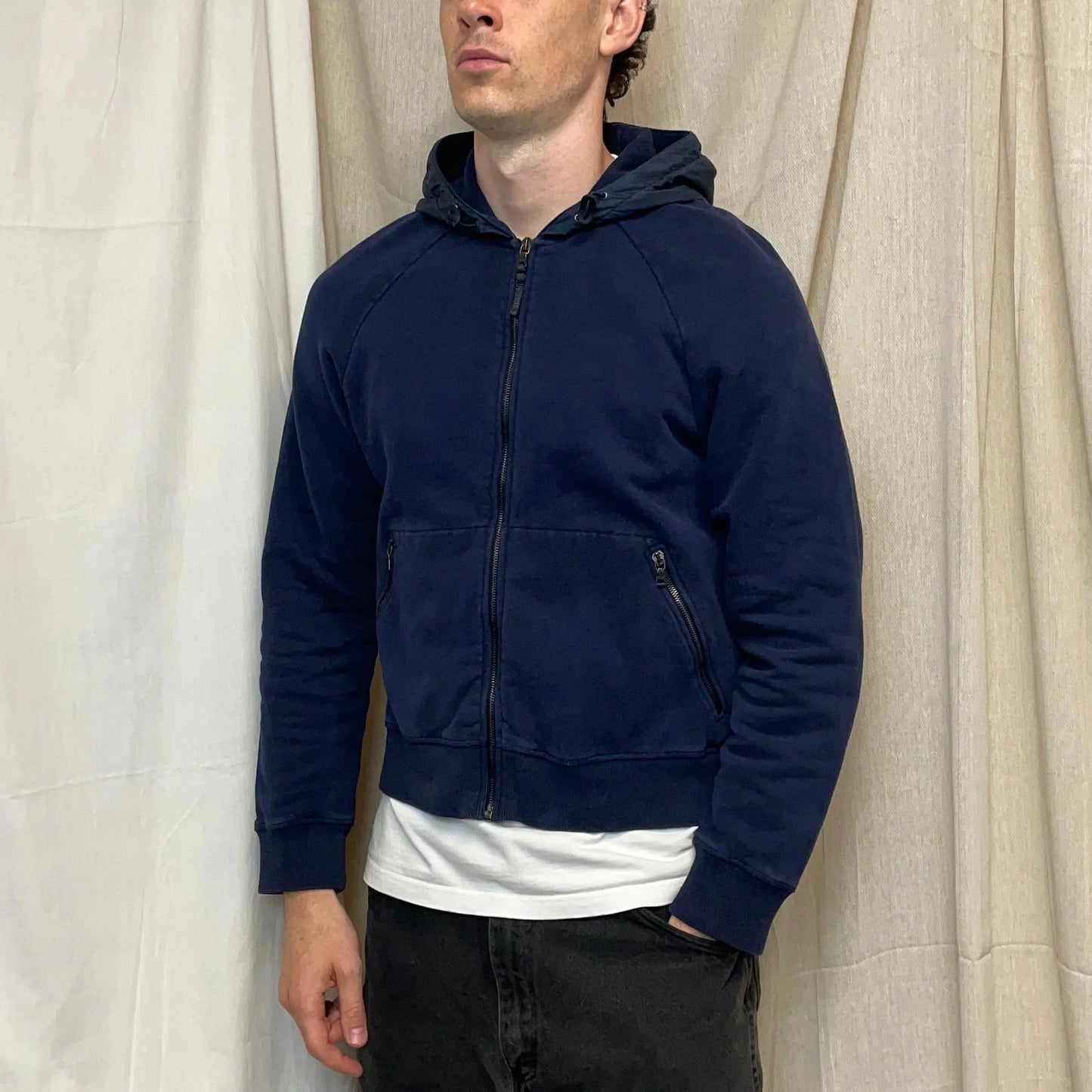 Prada Sport Navy 2012 Nylon Hood Zip-Through Hoodie