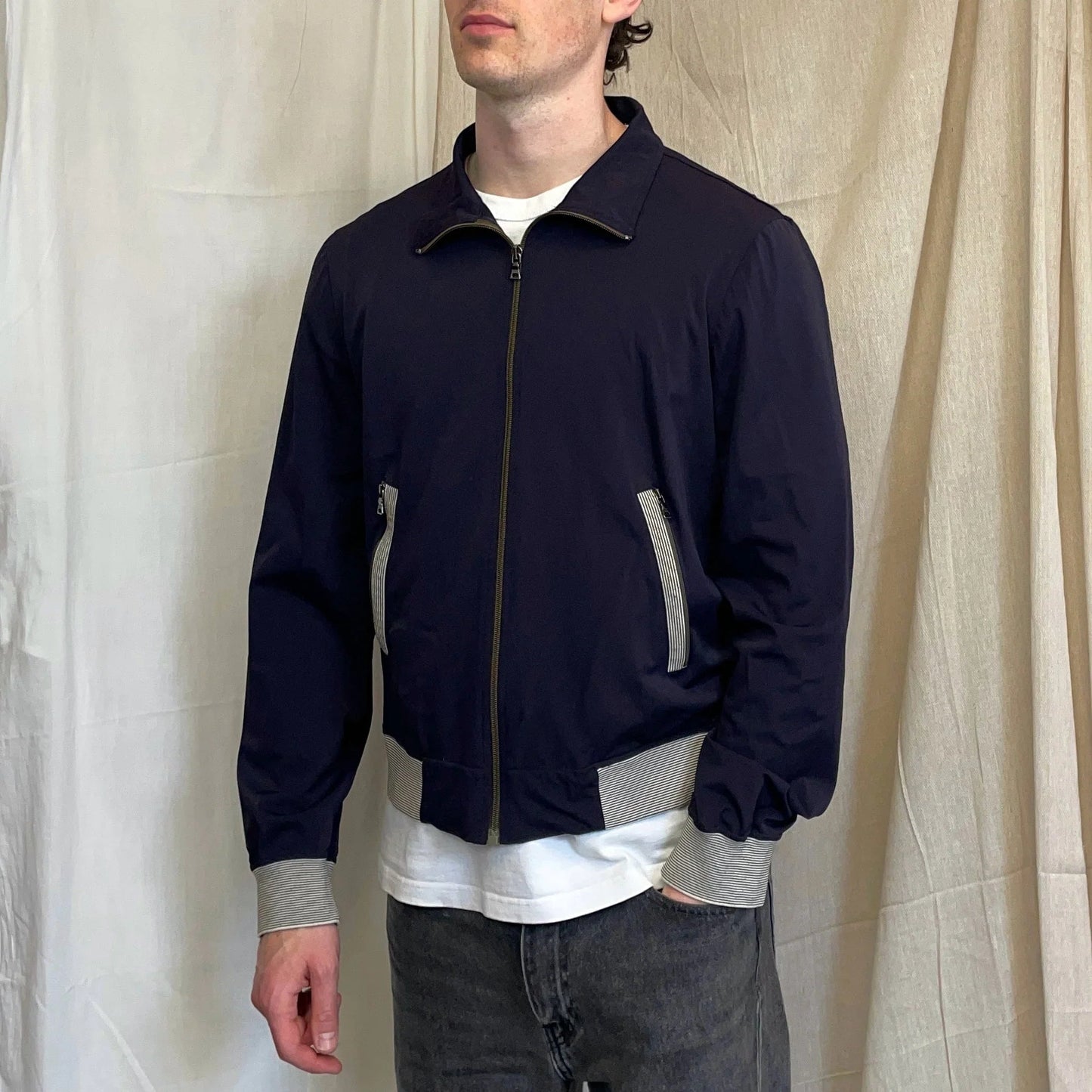 Prada Sport Navy 00s Nylon Stripe Detailed Track Jacket