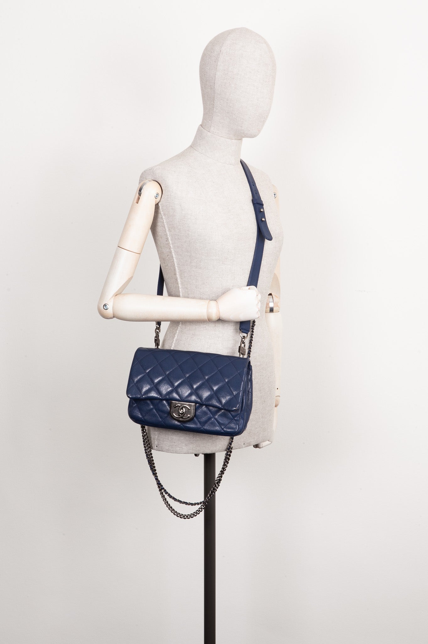 CHANEL Double Carry Chain Waist Bag Blue