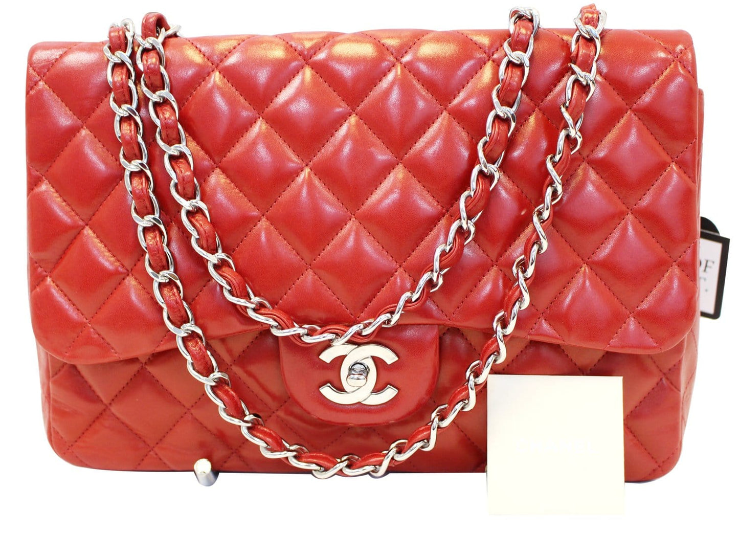 CHANEL Red Quilted  Leather Classic Jumbo Double Flap Bag