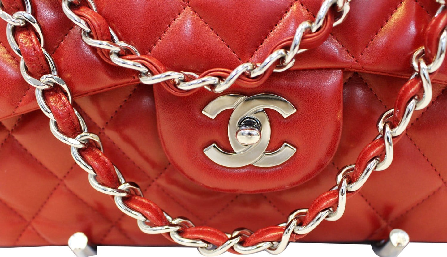 CHANEL Red Quilted  Leather Classic Jumbo Double Flap Bag