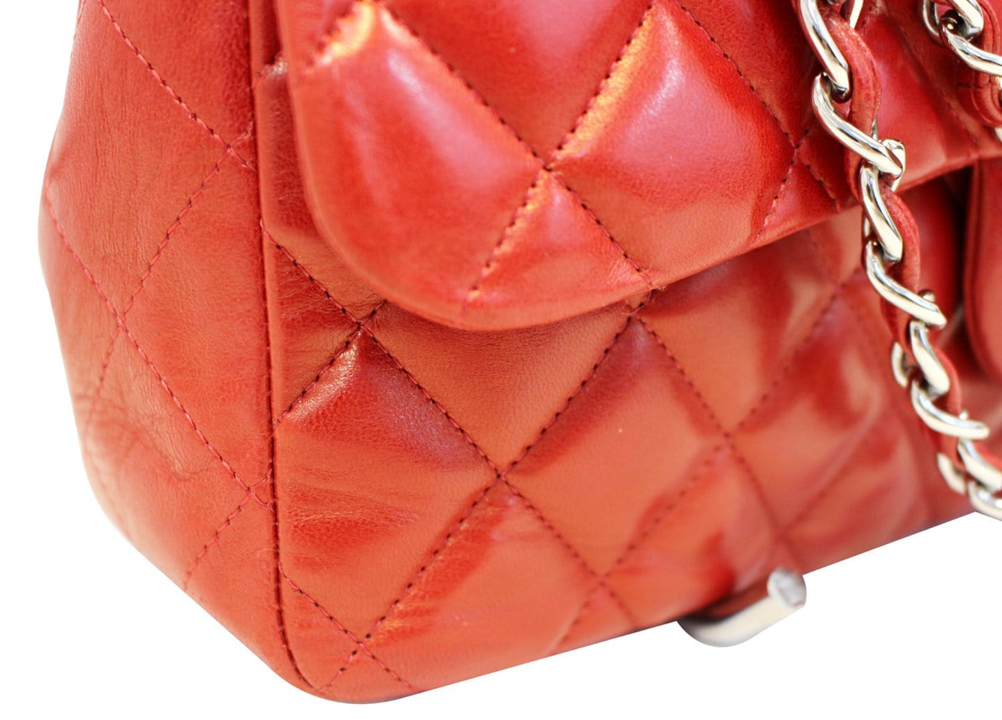 CHANEL Red Quilted  Leather Classic Jumbo Double Flap Bag