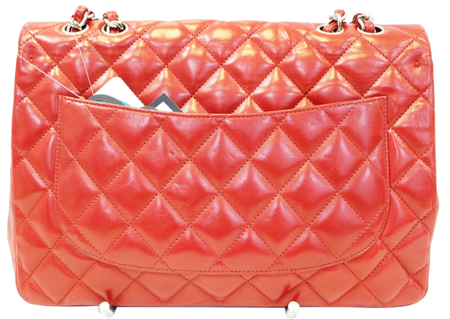 CHANEL Red Quilted  Leather Classic Jumbo Double Flap Bag