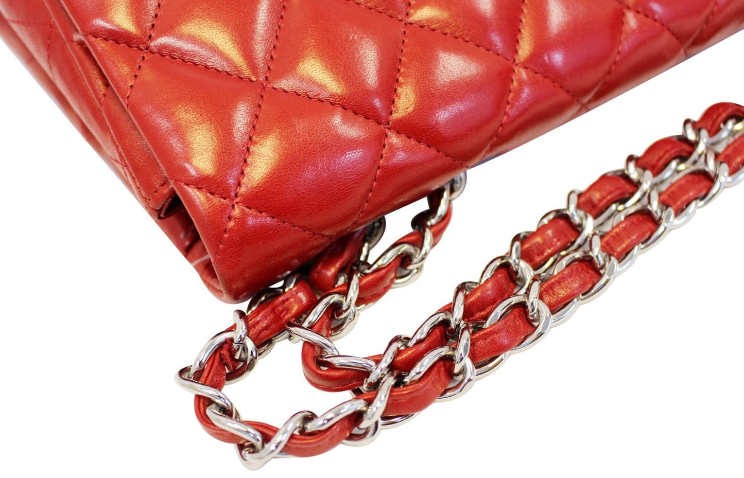 CHANEL Red Quilted  Leather Classic Jumbo Double Flap Bag