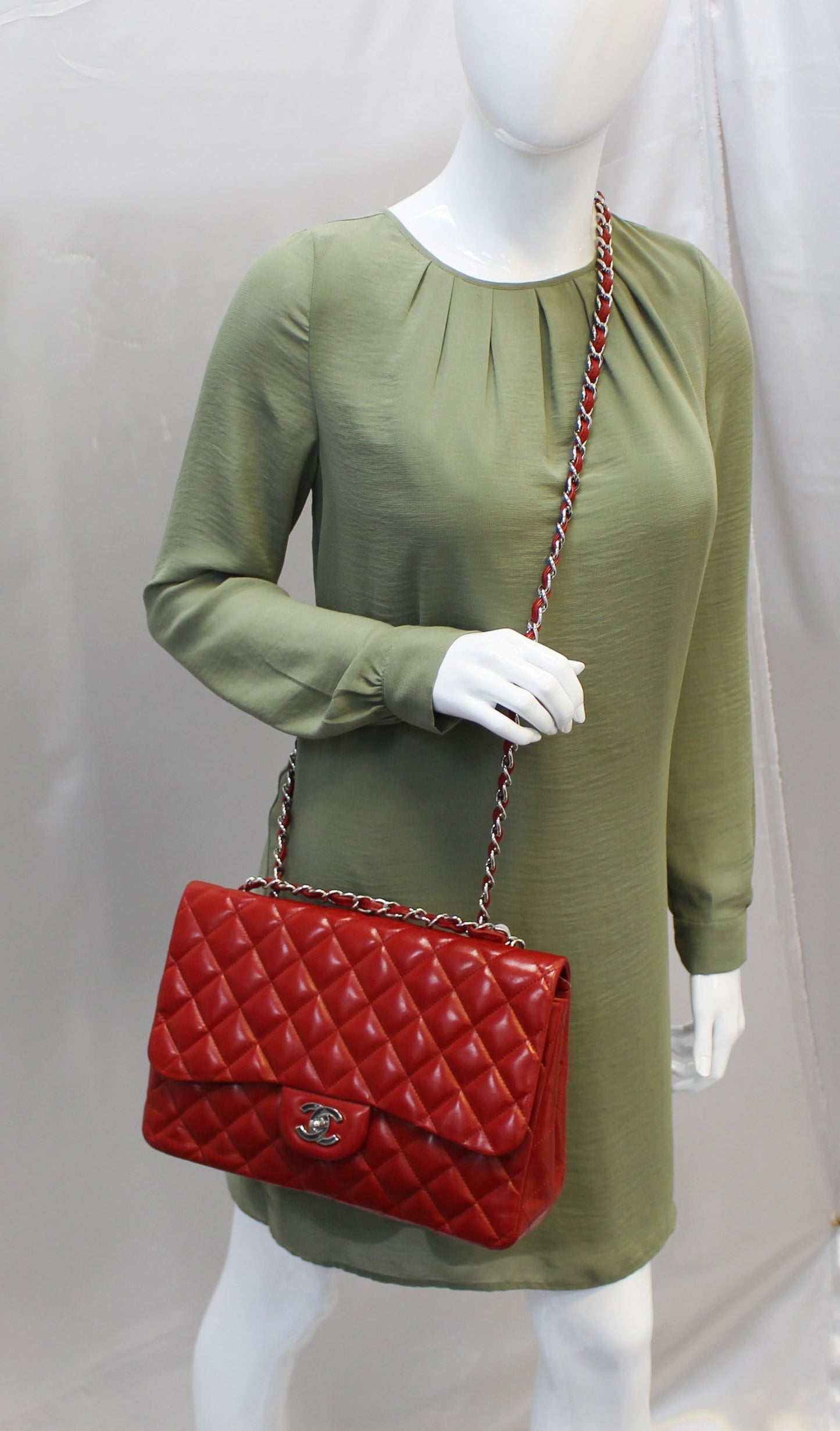 CHANEL Red Quilted  Leather Classic Jumbo Double Flap Bag